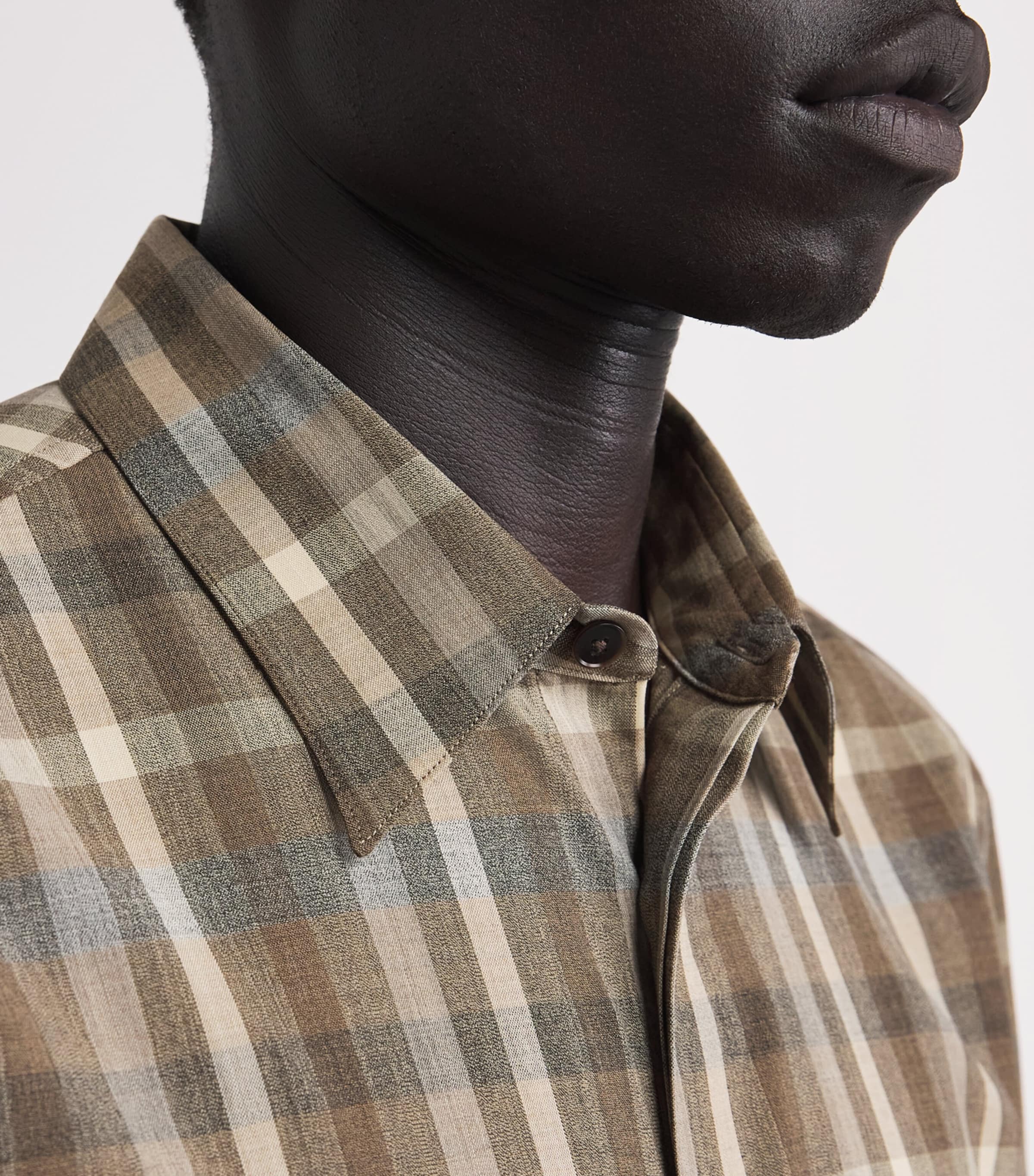 Auralee Mens Wool Check Shirt Top Brown Check Image 3