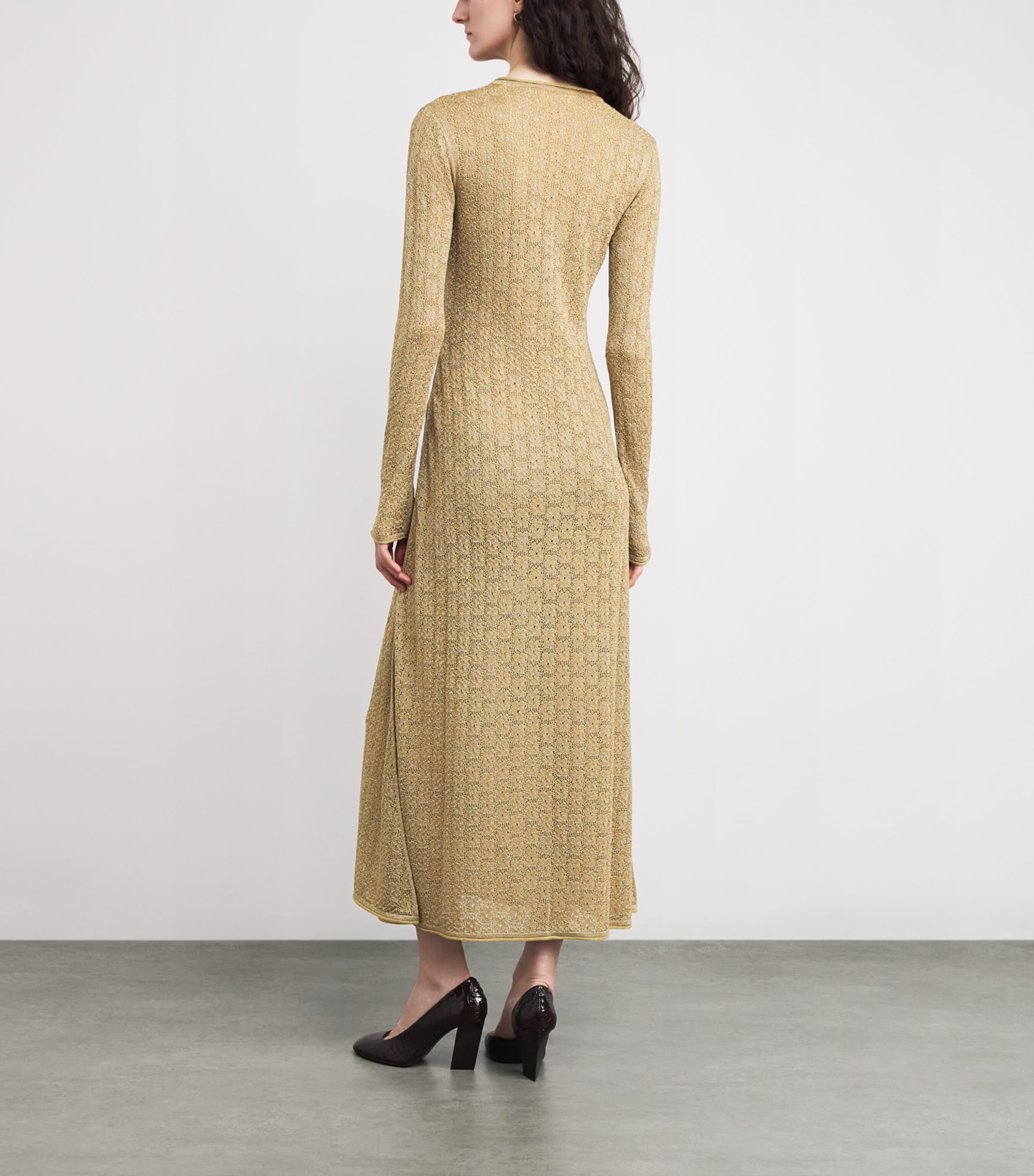 RETORI Womens Knitted Lurex Maxi Dress Gold Image 3