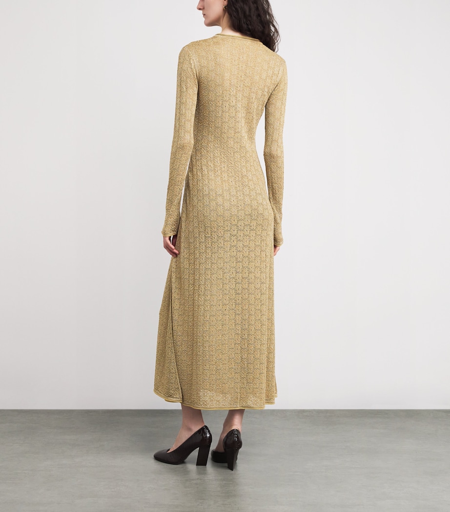 RETORI Womens Knitted Lurex Maxi Dress Gold Image 3