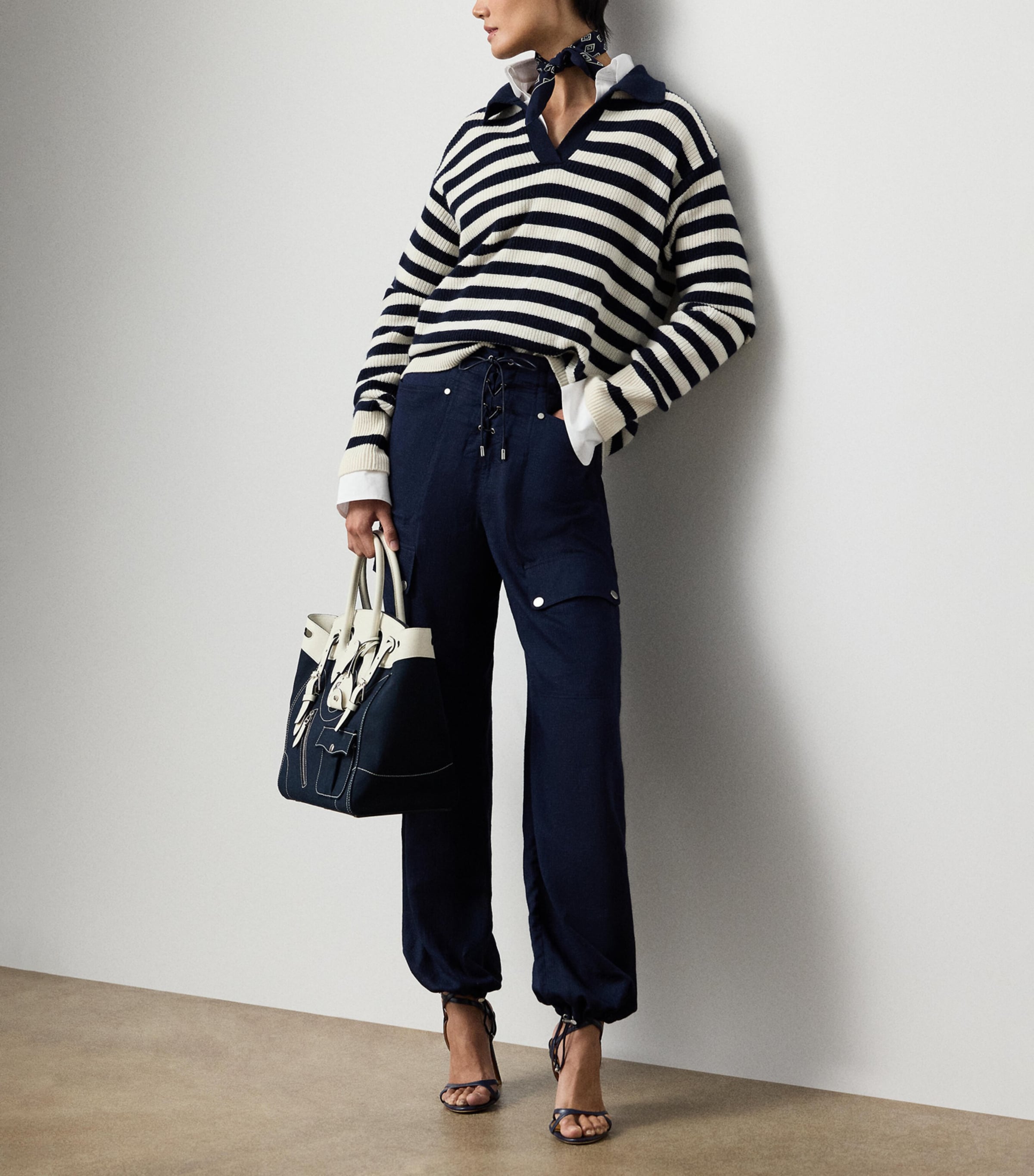 Ralph Lauren Collection Womens Cashmere Stripe Polo Sweater Natural Image 2