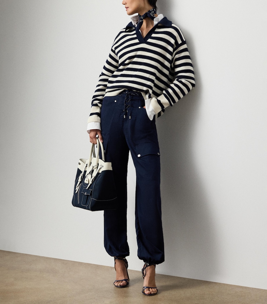 Ralph Lauren Collection Womens Cashmere Stripe Polo Sweater Natural Image 2