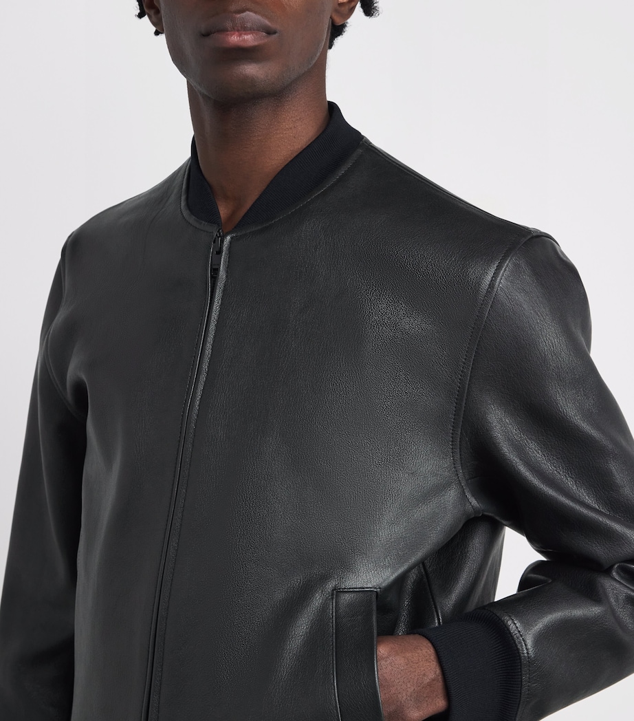 Leather Bomber Jacket BLACK Image 6