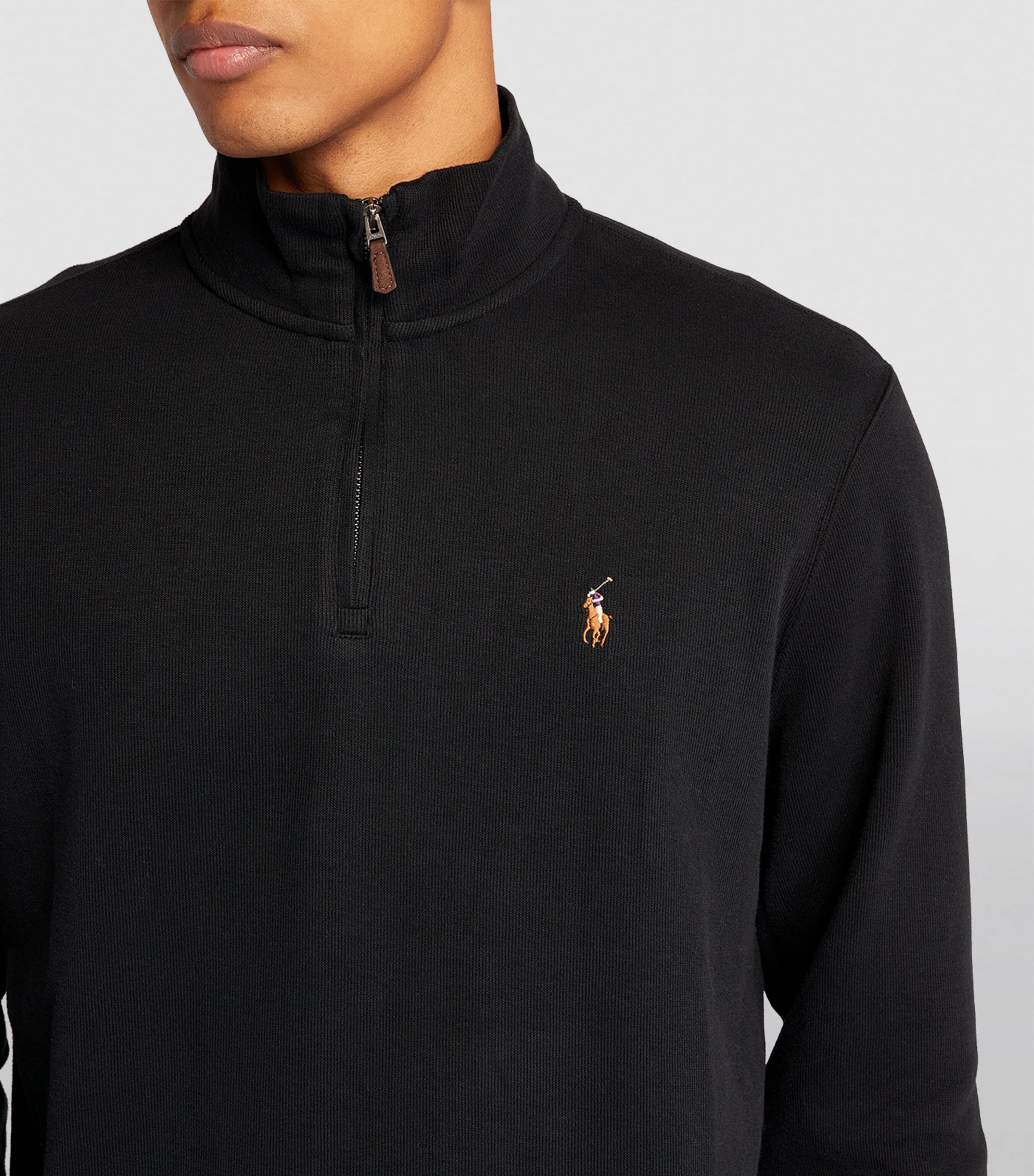 Polo Ralph Lauren Black Cotton Quarter-Zip Sweater | Harrods US
