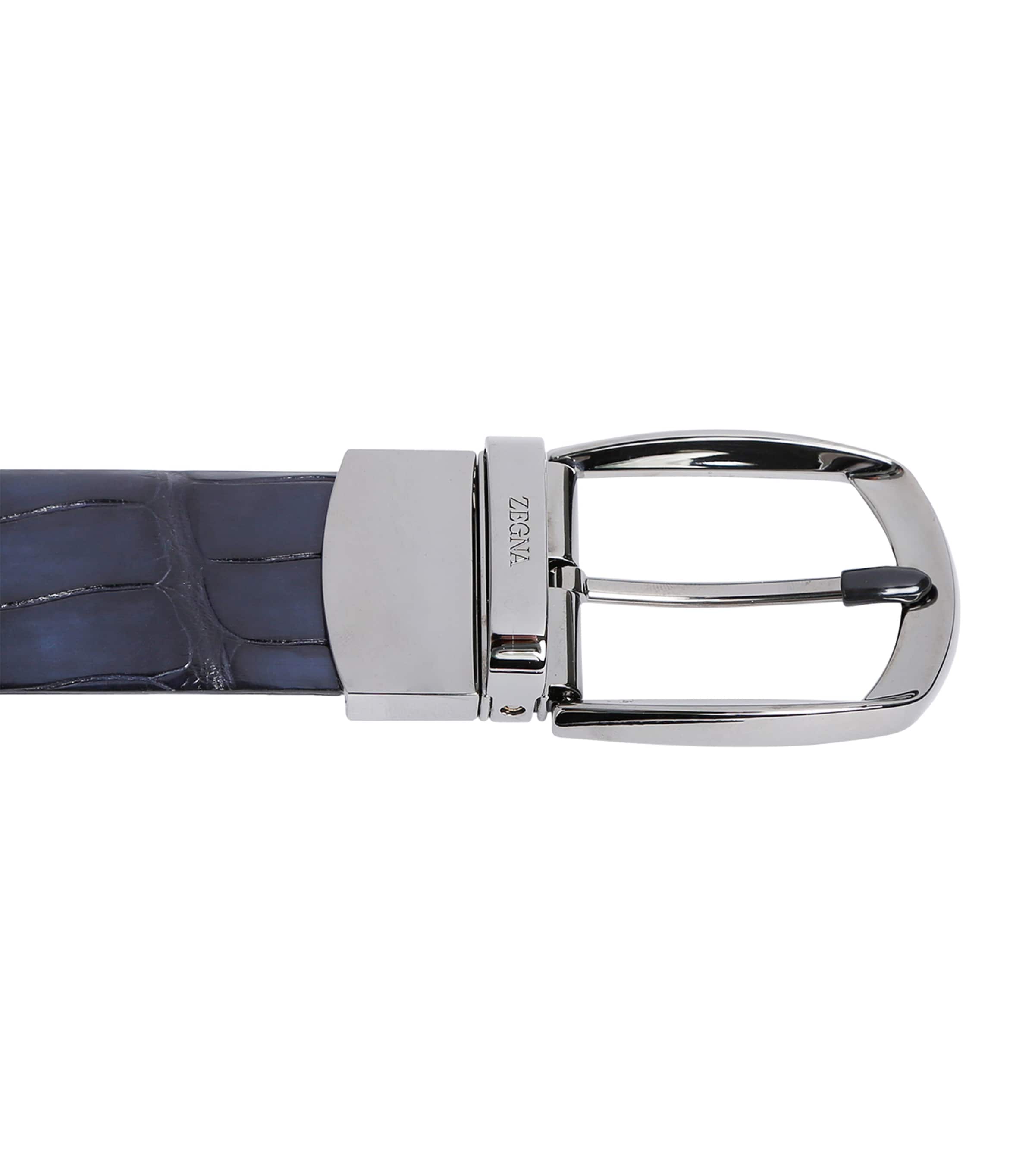 Zegna Crocodile Leather Parentesi Belt Navy Image 3