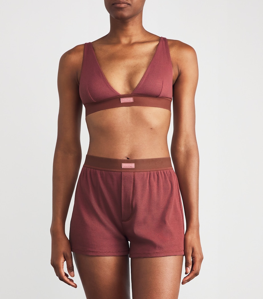 Stretch-Cotton Ribbed Plunge Bralette REDWOOD Image 2
