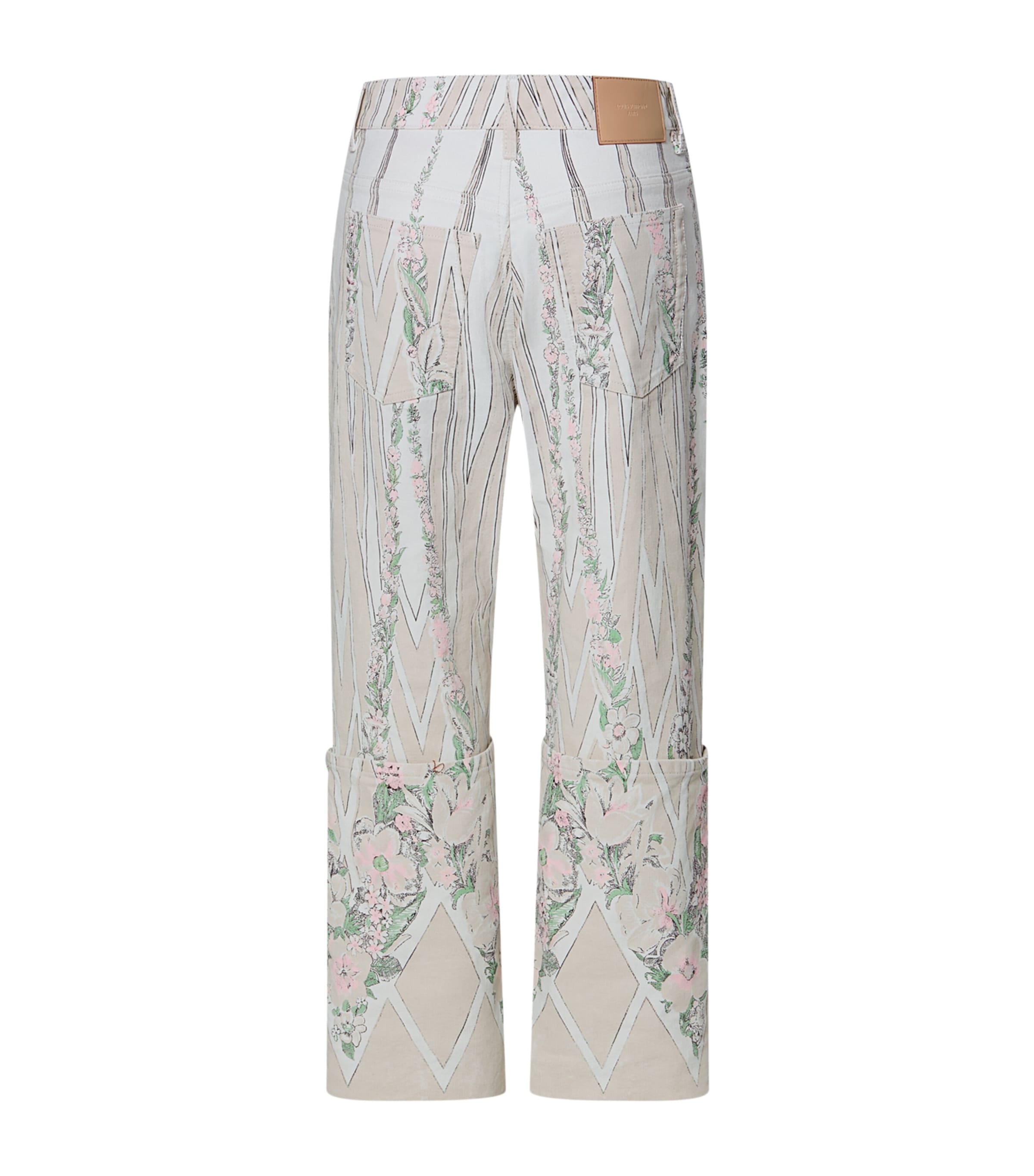LOUIS VUITTON Womens Floral Wallpaper Print Straight Jeans Panna Cotta Image 3