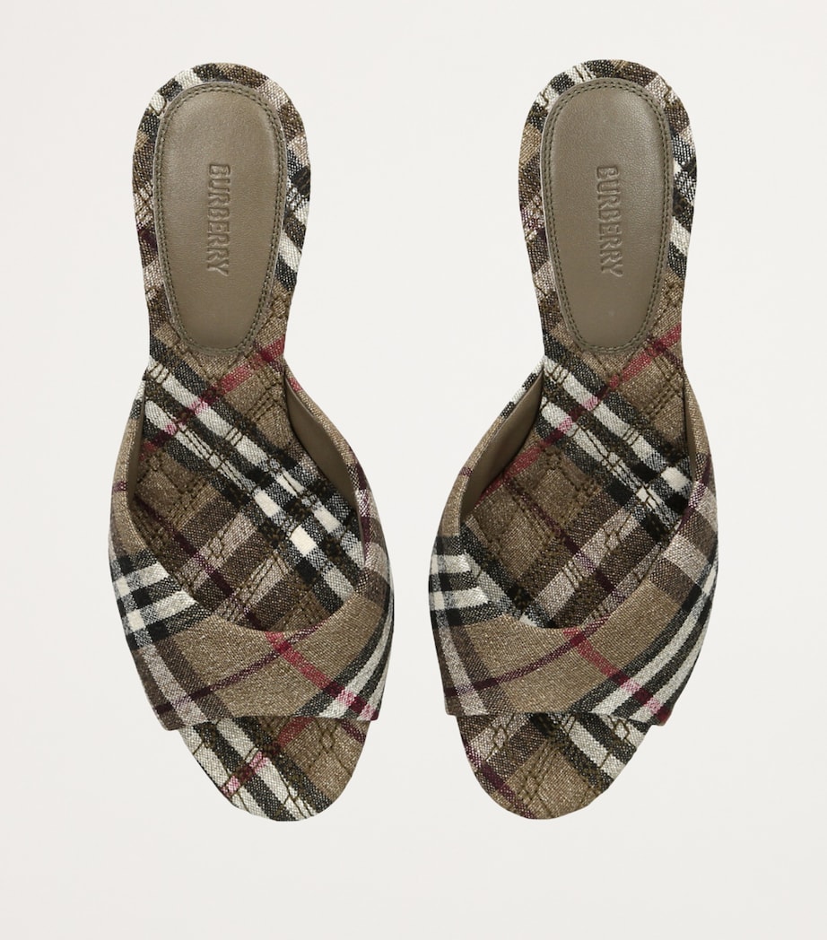 Stretch-Linen Check Mews Mules 65 BLK/BROWN Image 4