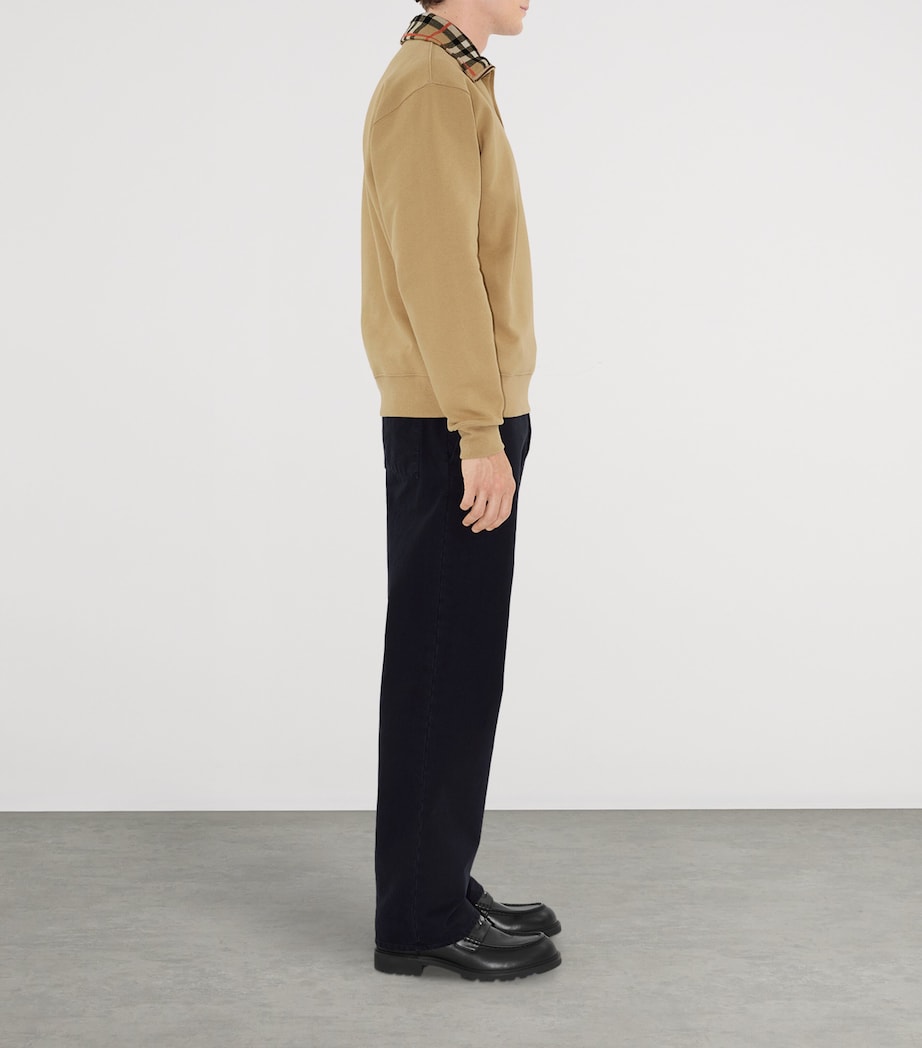 Cotton Check-Collar Quarter-Zip Sweater FLAX Image 3