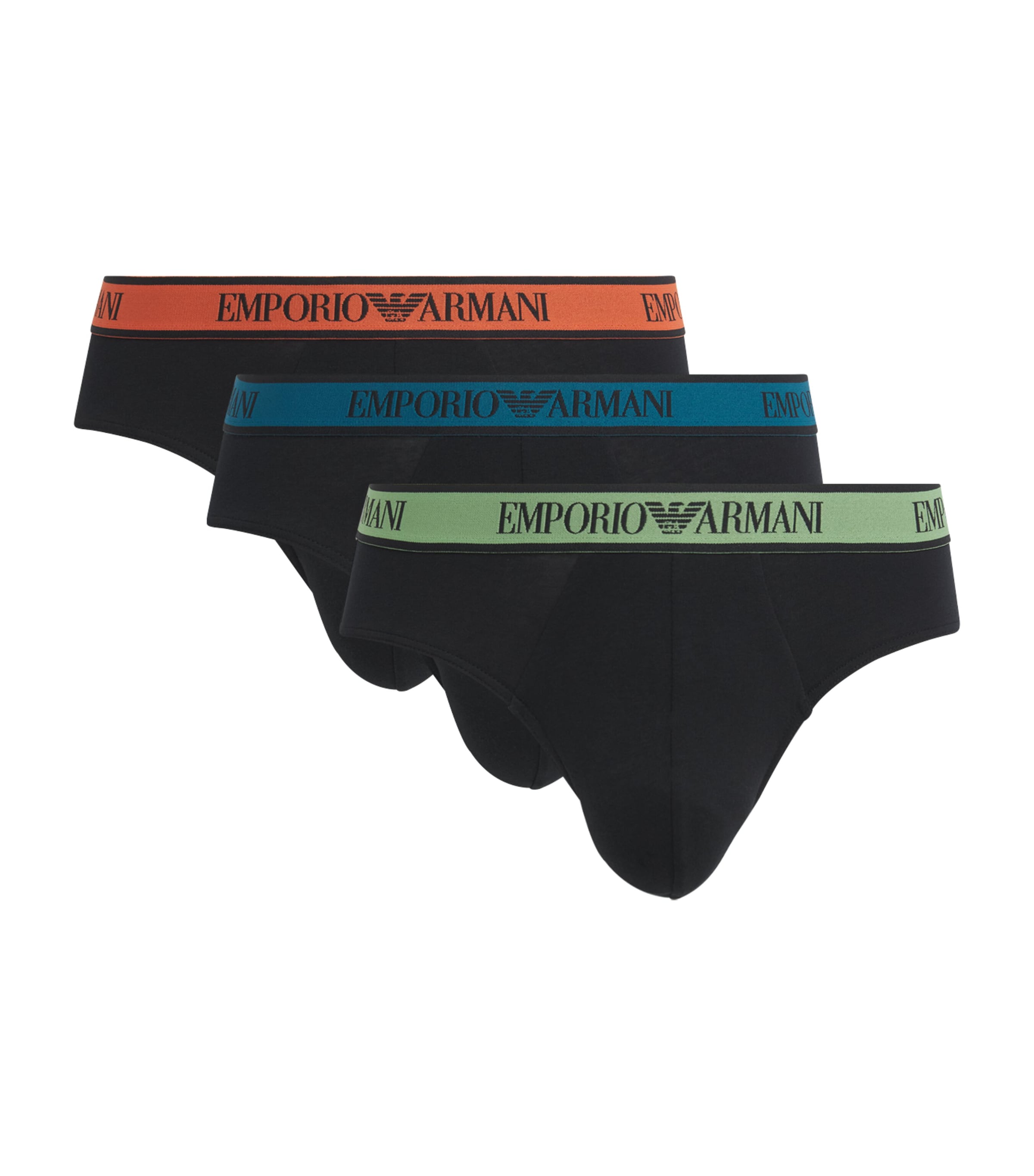 Emporio Armani Mens Stretch-Cotton Logo Briefs (Pack of 3) Black/bla Image 1