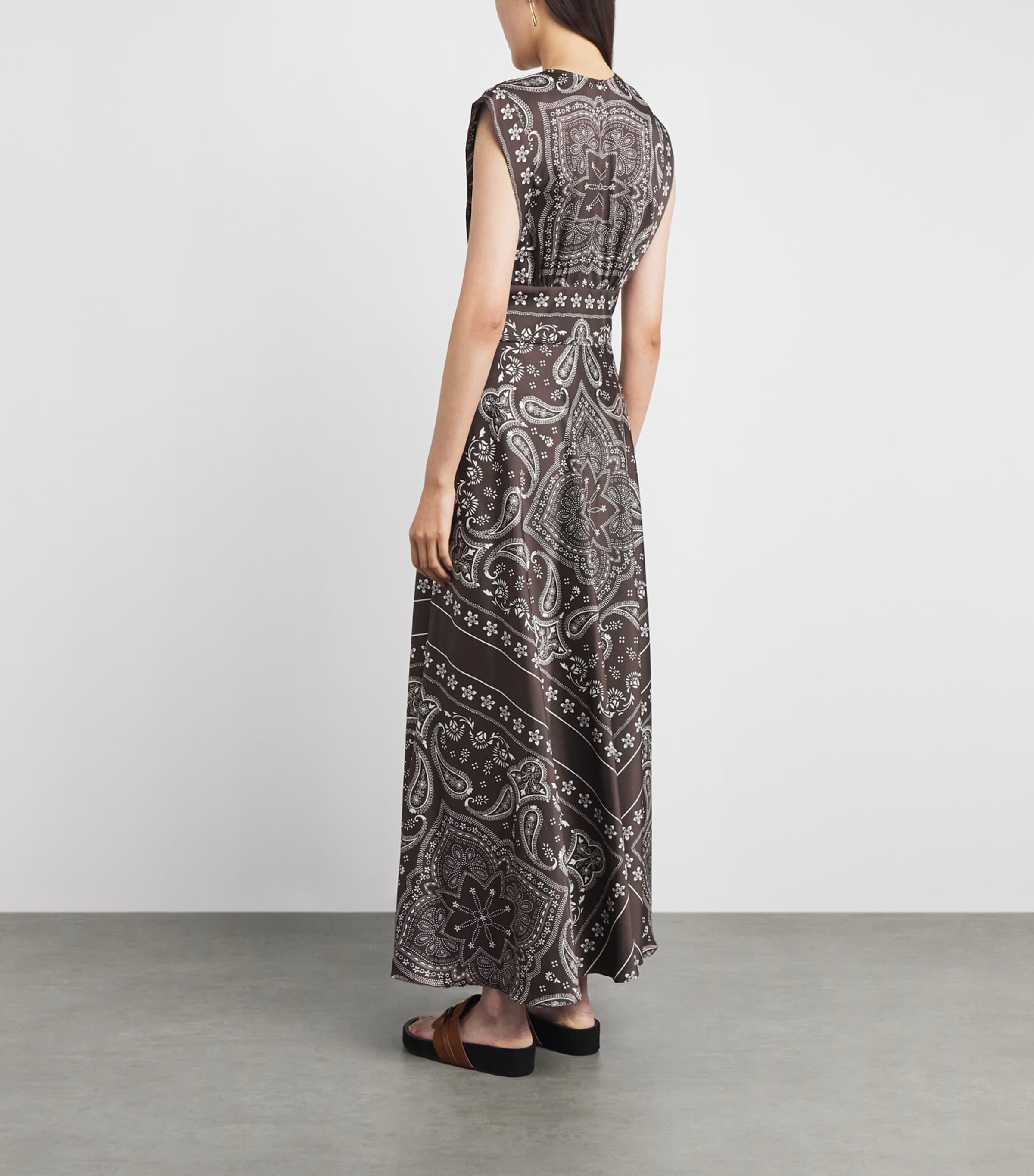 Sandro Paris Womens Satin Bandana Sleeveless Maxi Dress Taupe / White Image 4