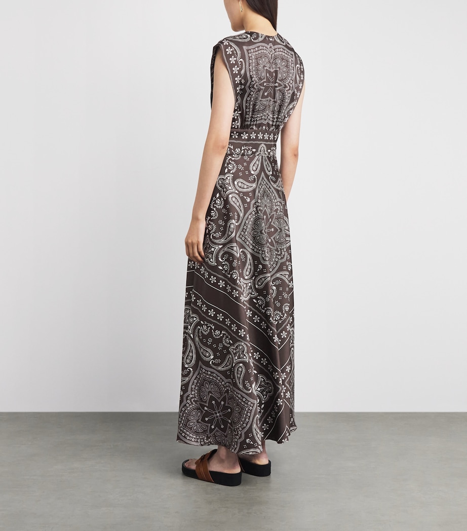 Sandro Paris Womens Satin Bandana Sleeveless Maxi Dress Taupe / White Image 4