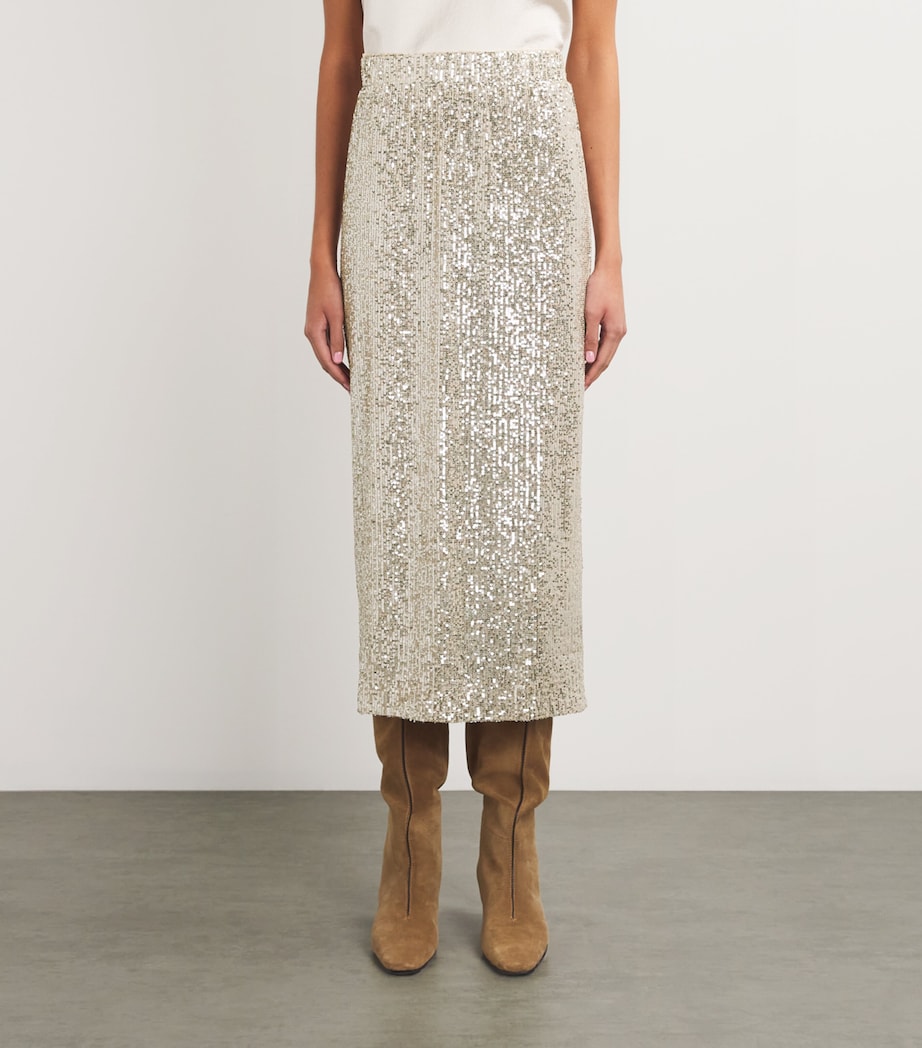 Sequinned Midi Skirt SILVER Image 3