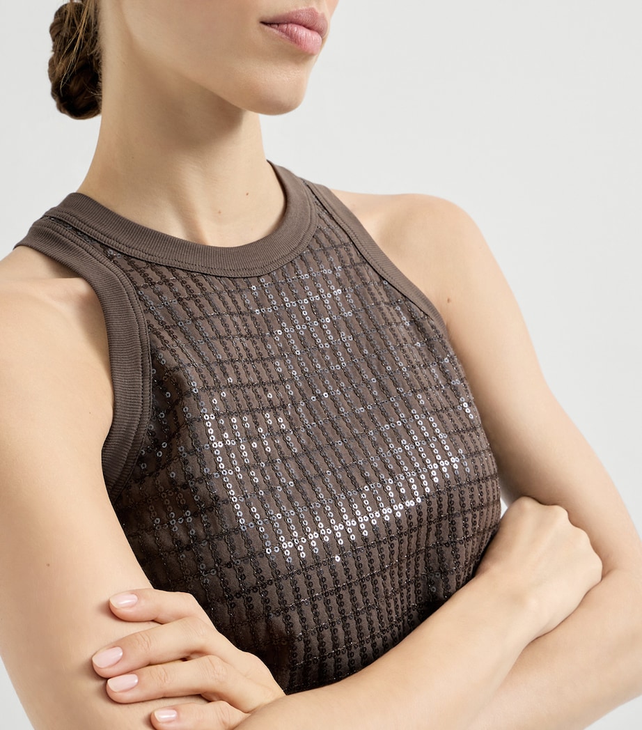 Stretch-Cotton Sequin-Embellished Tank Top C8589 Image 6