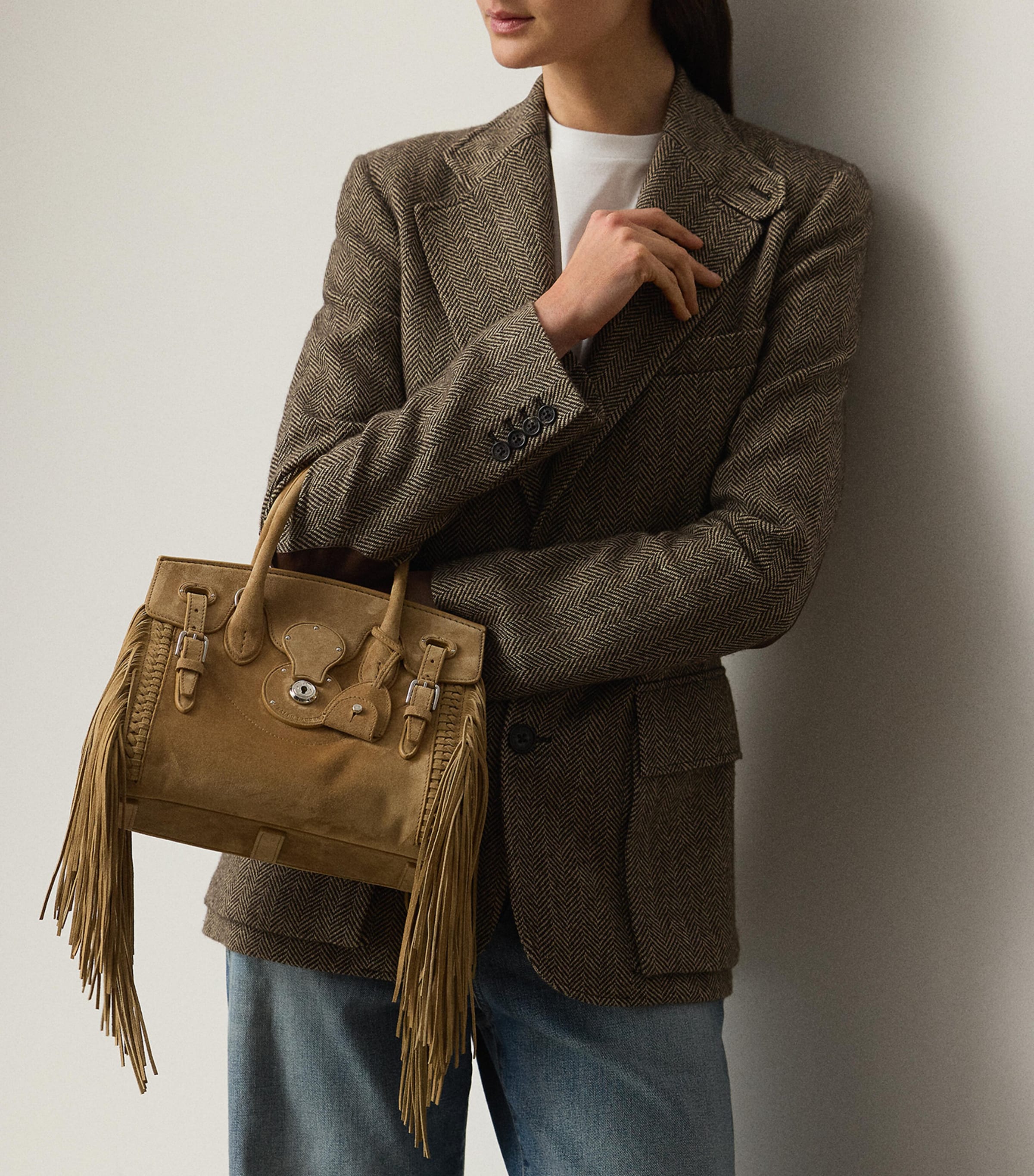 Suede Soft Ricky 27 Top-Handle Bag DARK TAN Image 6