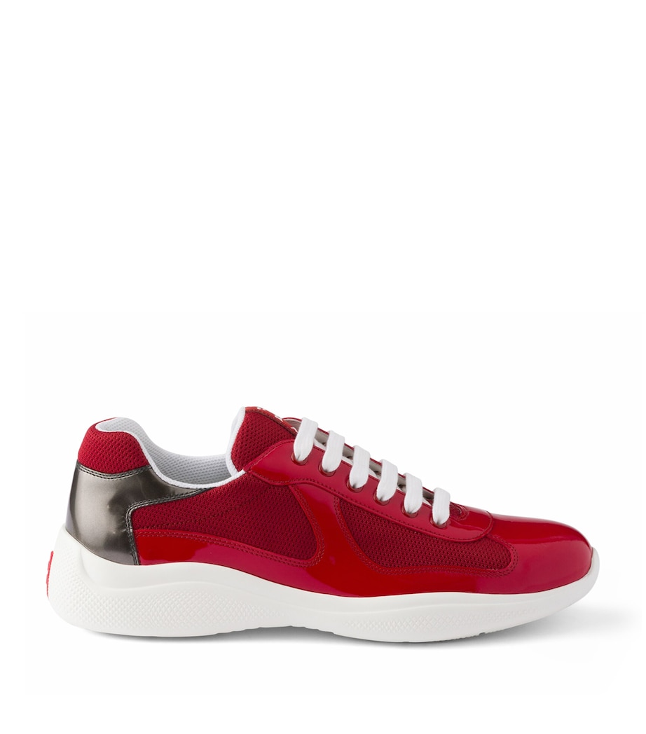 Prada Patent Leather-Mesh America's Cup Sneakers Red Image 1