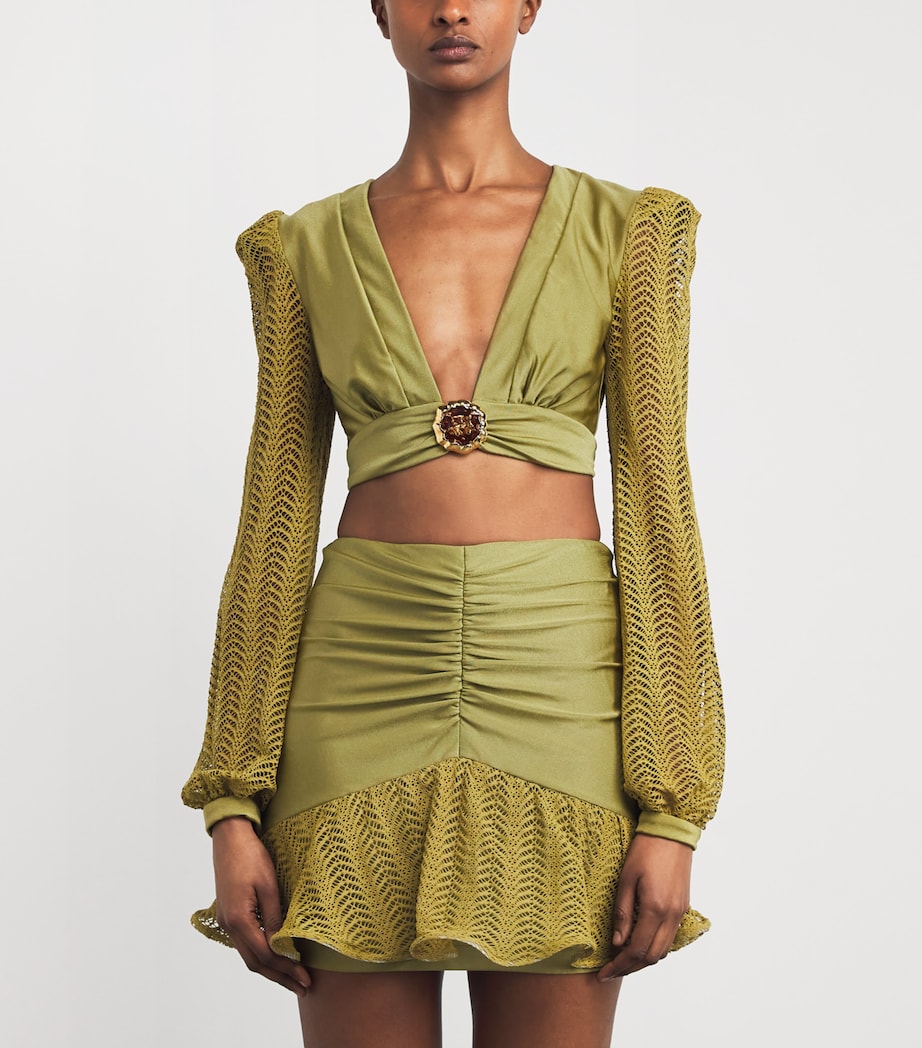 Gemstone-Detail Crop Top GREEN Image 3