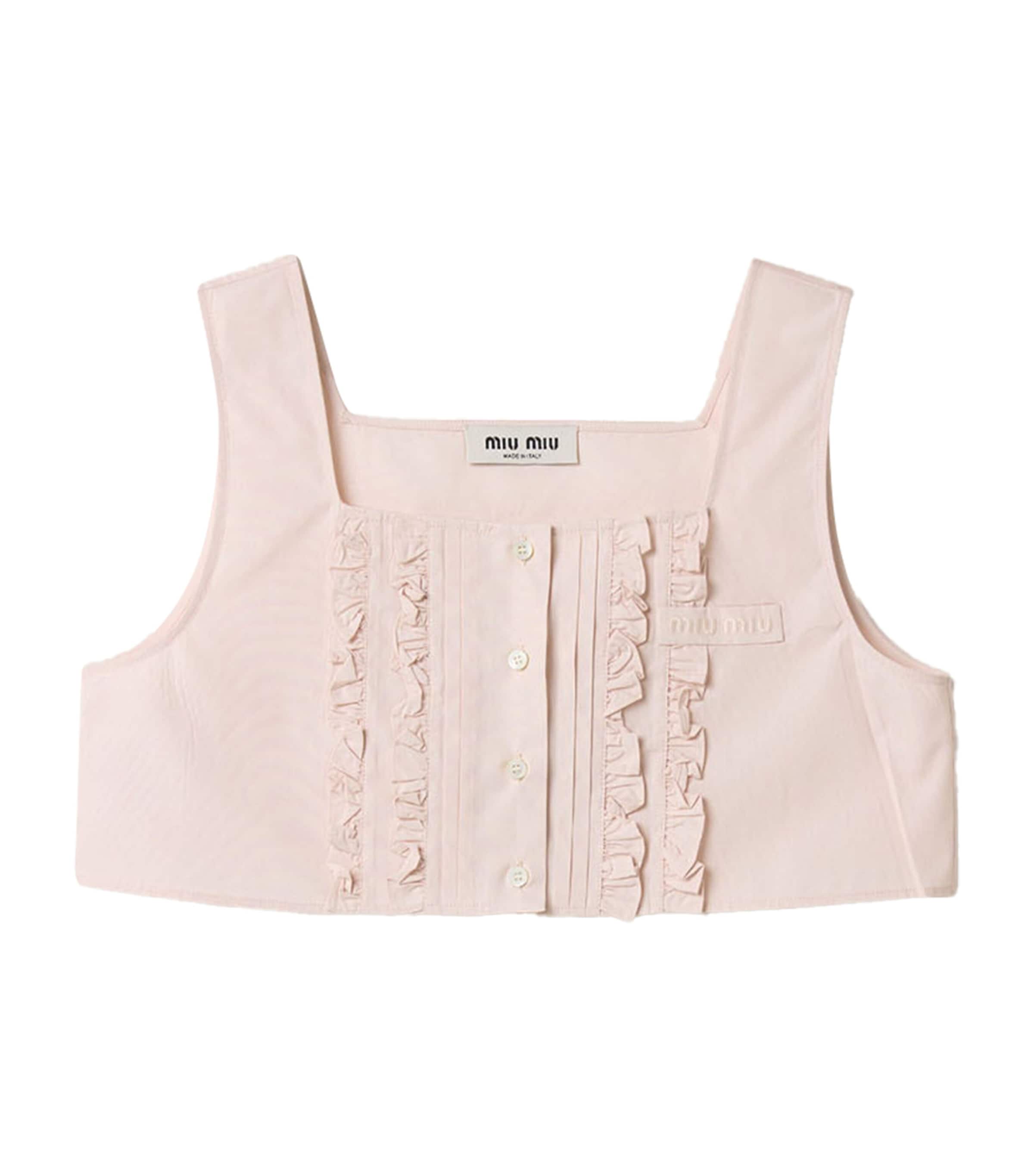 Miu Miu Womens Cotton Ruffled Crop Top Pink Image 1