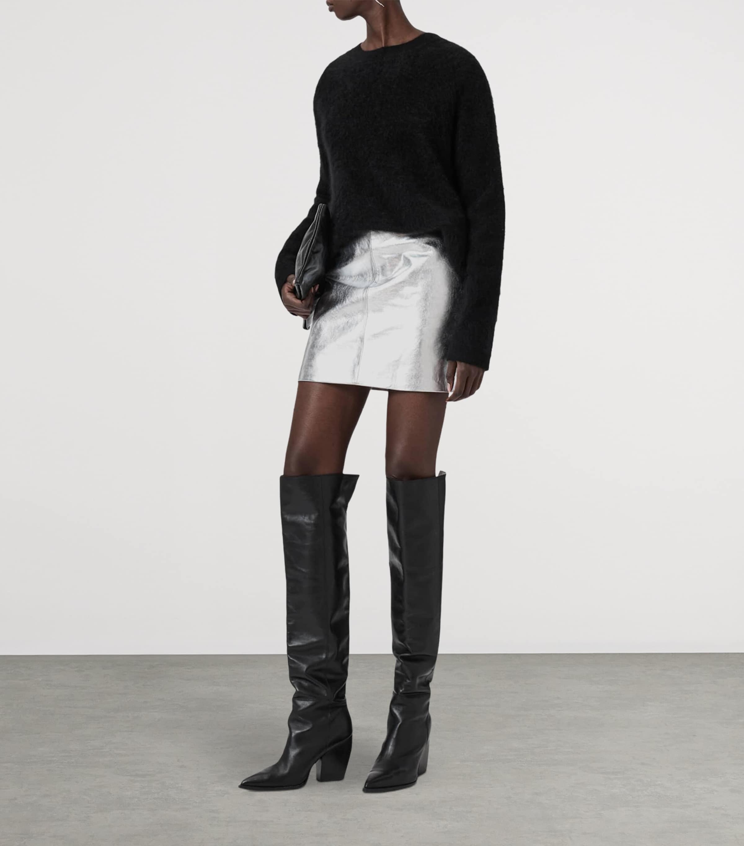 Metallic Leather Renai Mini Skirt SILVER Image 3