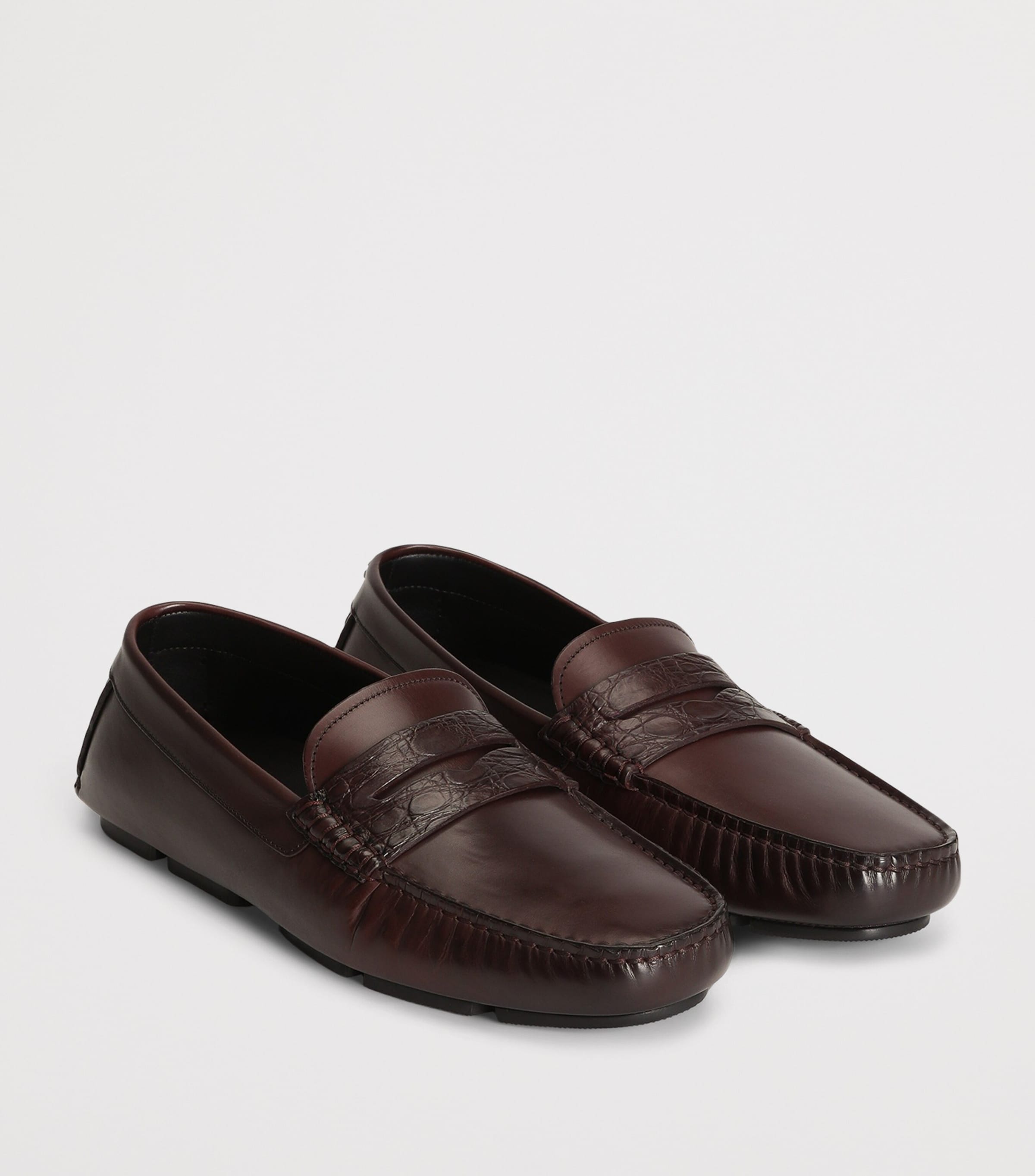 Dolce&Gabbana Calfskin Crocodile-Insert Driving Shoes Burgundy Image 2