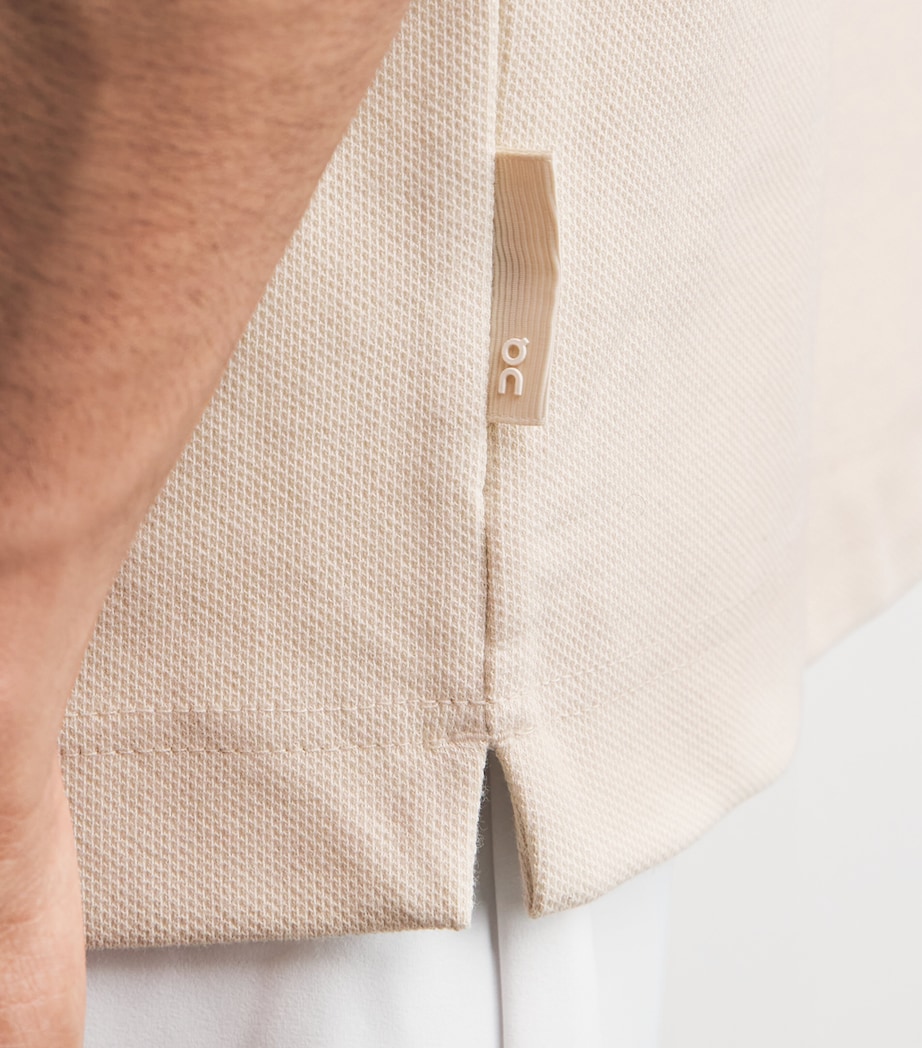 On Mens Cotton Pique Polo Shirt Sand | White Image 3