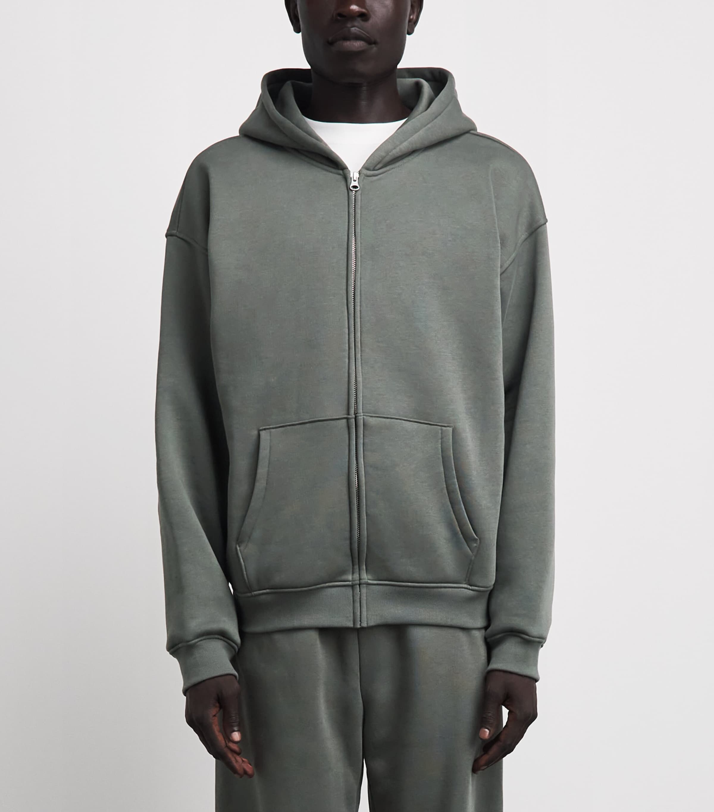 Skims Mens Fleece Lounge Relaxed Zip-Up Hoodie Jungle Image 4