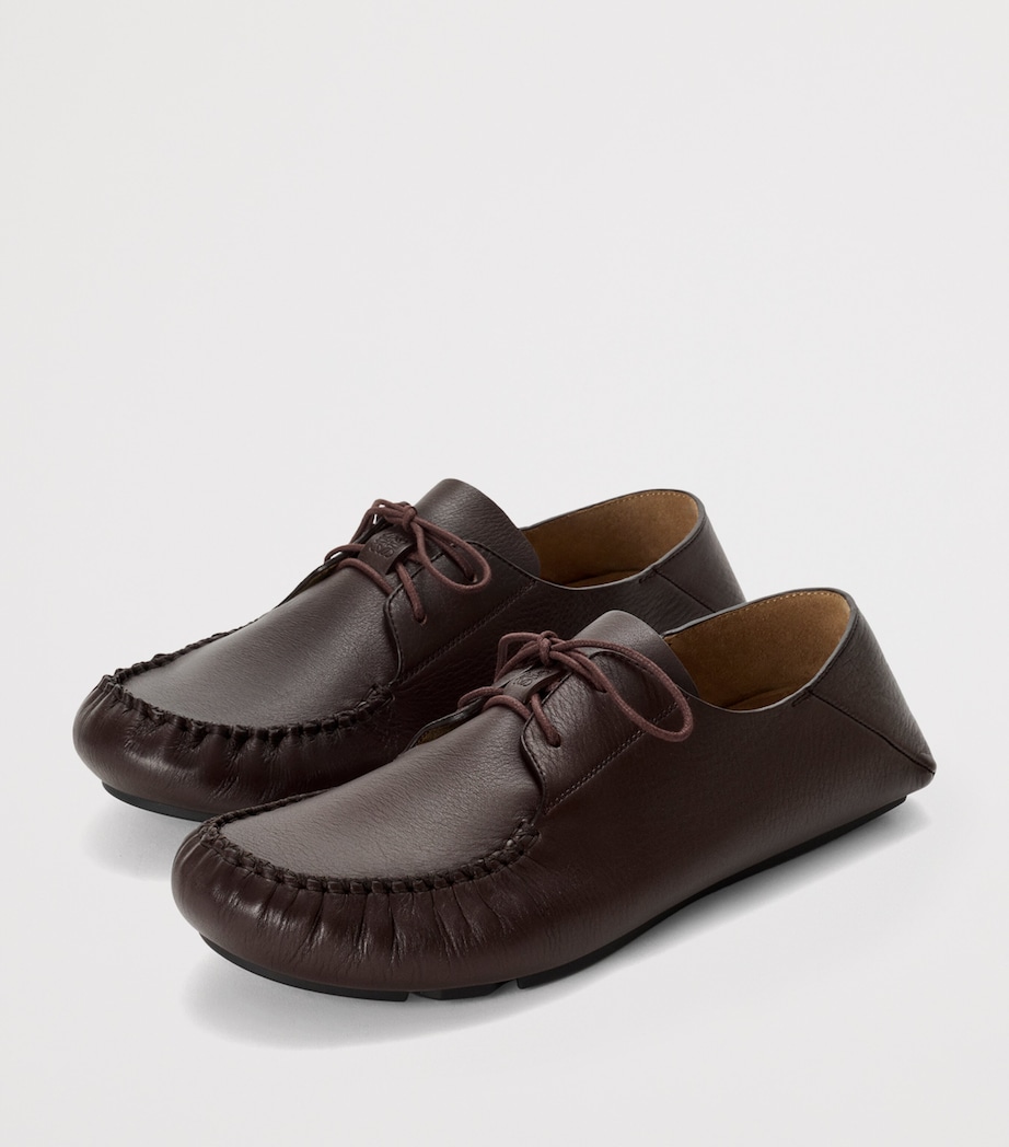 LOEWE Leather Rambla Boat Shoes Dark Brown Image 3