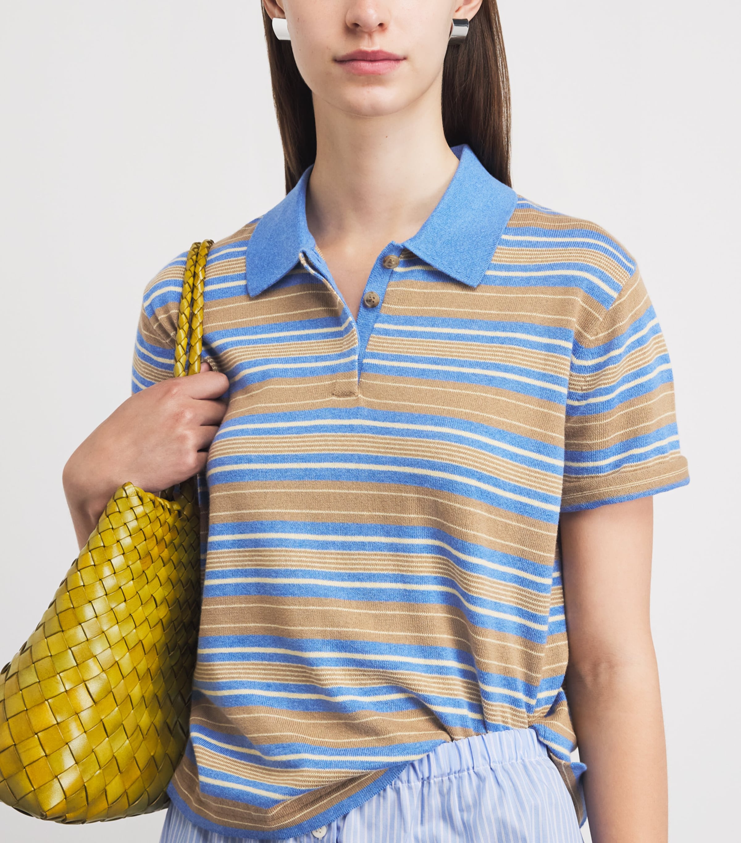 Guest In Residence Womens Cotton-Cashmere Stripe Rugby Shirt Delft Blue Combo Image 3