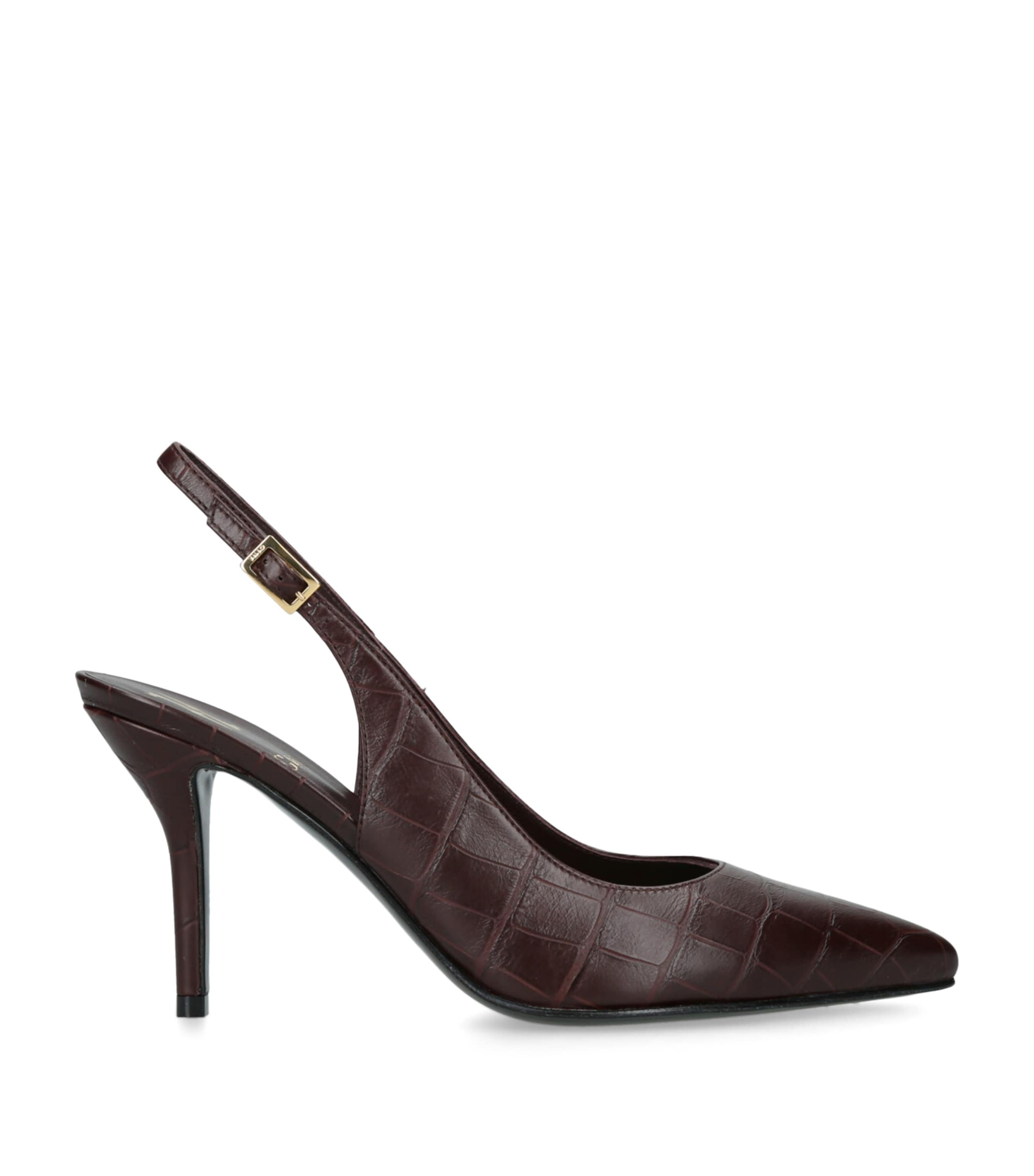 Gina Croc-embossed Leather Garland Slingback Pumps 85 In Red