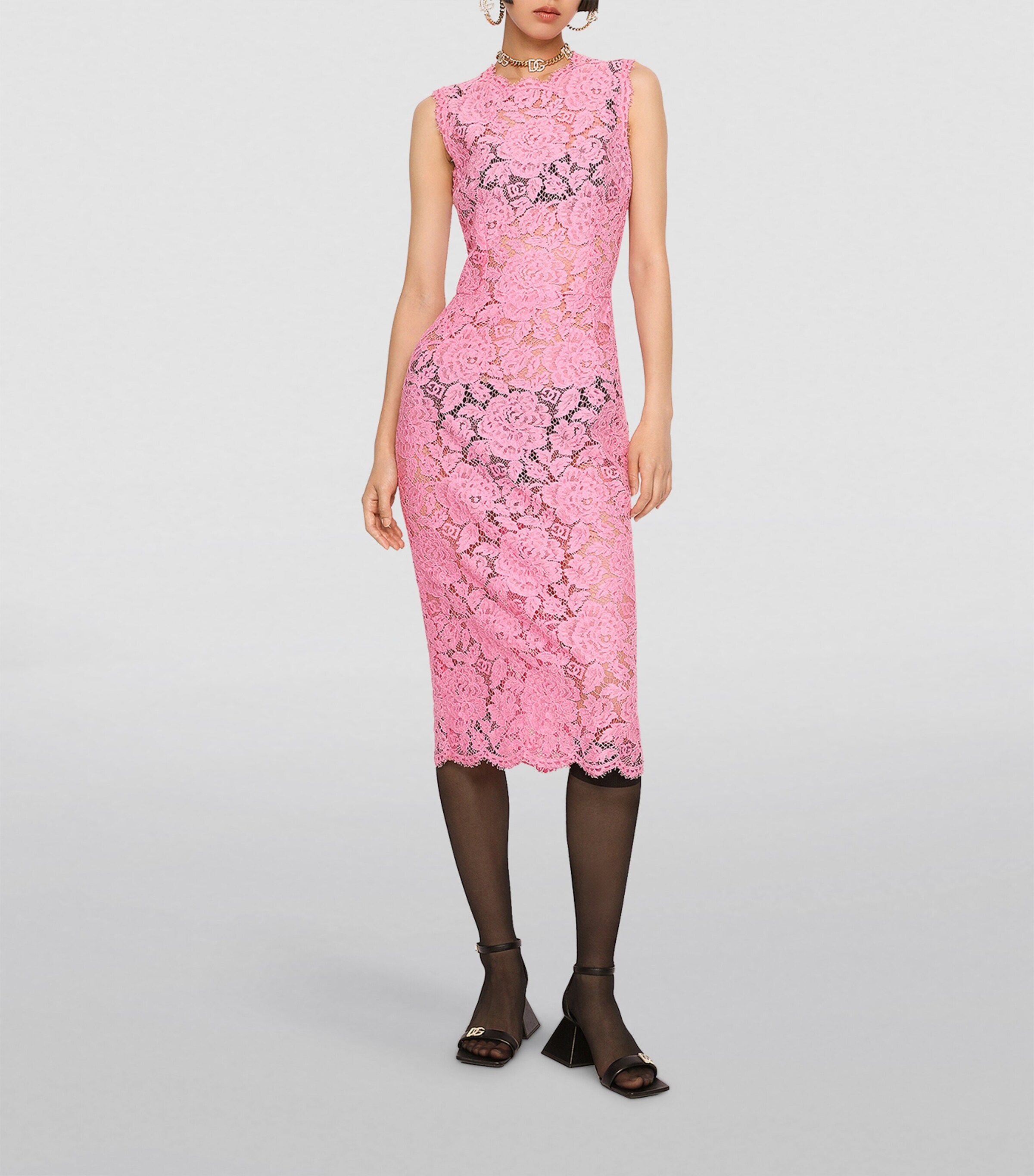 Dolce&Gabbana Womens Lace Midi Dress Pink Image 3