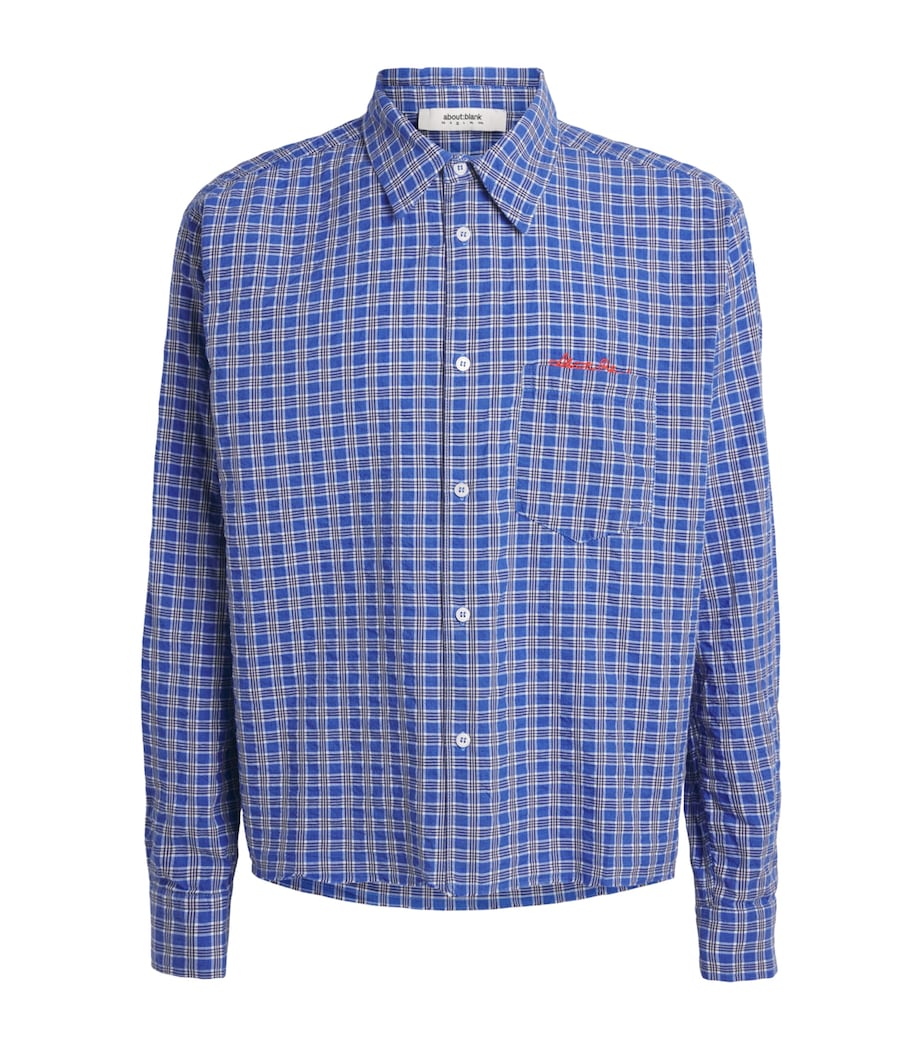 about:blank Mens Cotton Raw-Hem Check Shirt Blue Image 1