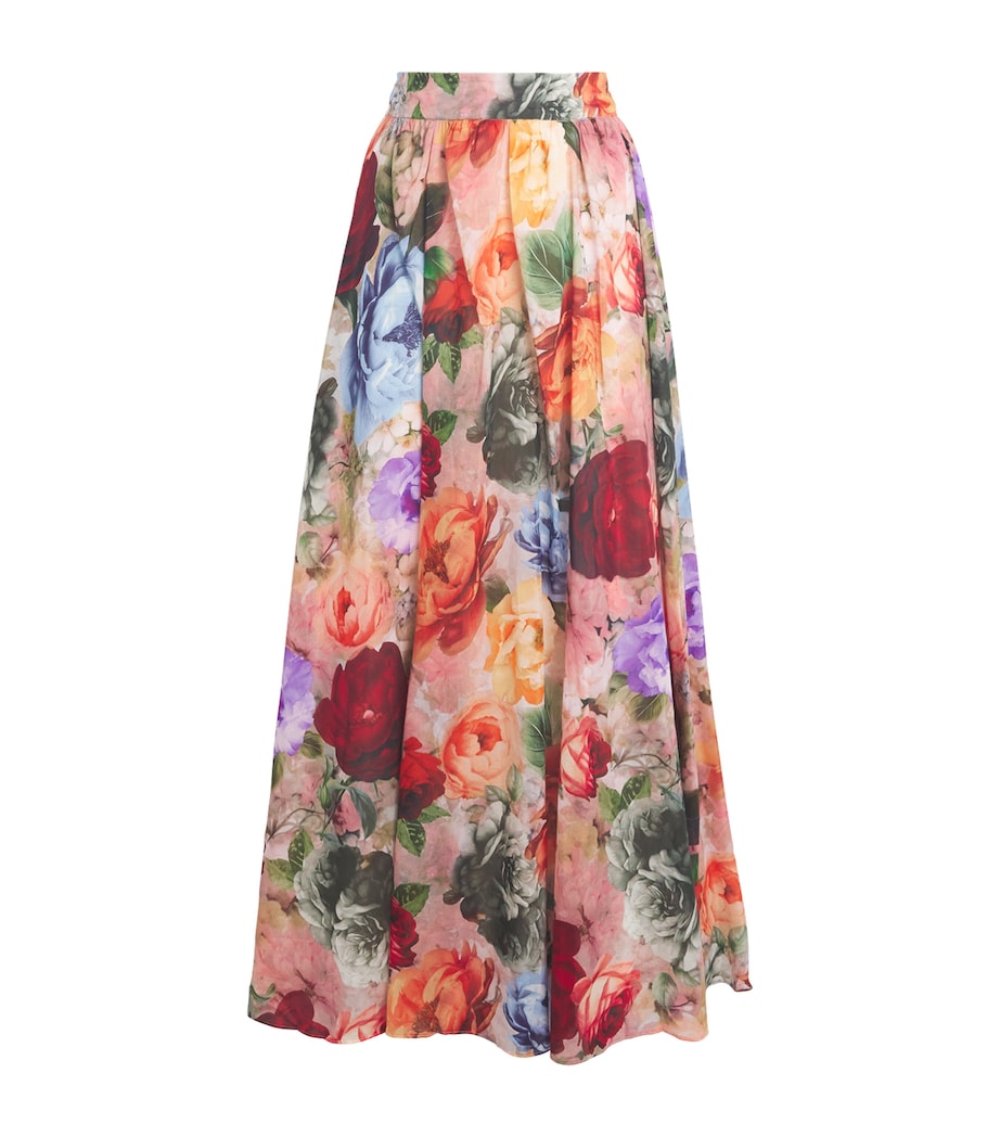 Alice+Olivia Womens Cotton-Silk Floral Nilda Maxi Skirt Storm Floral Sm Image 1