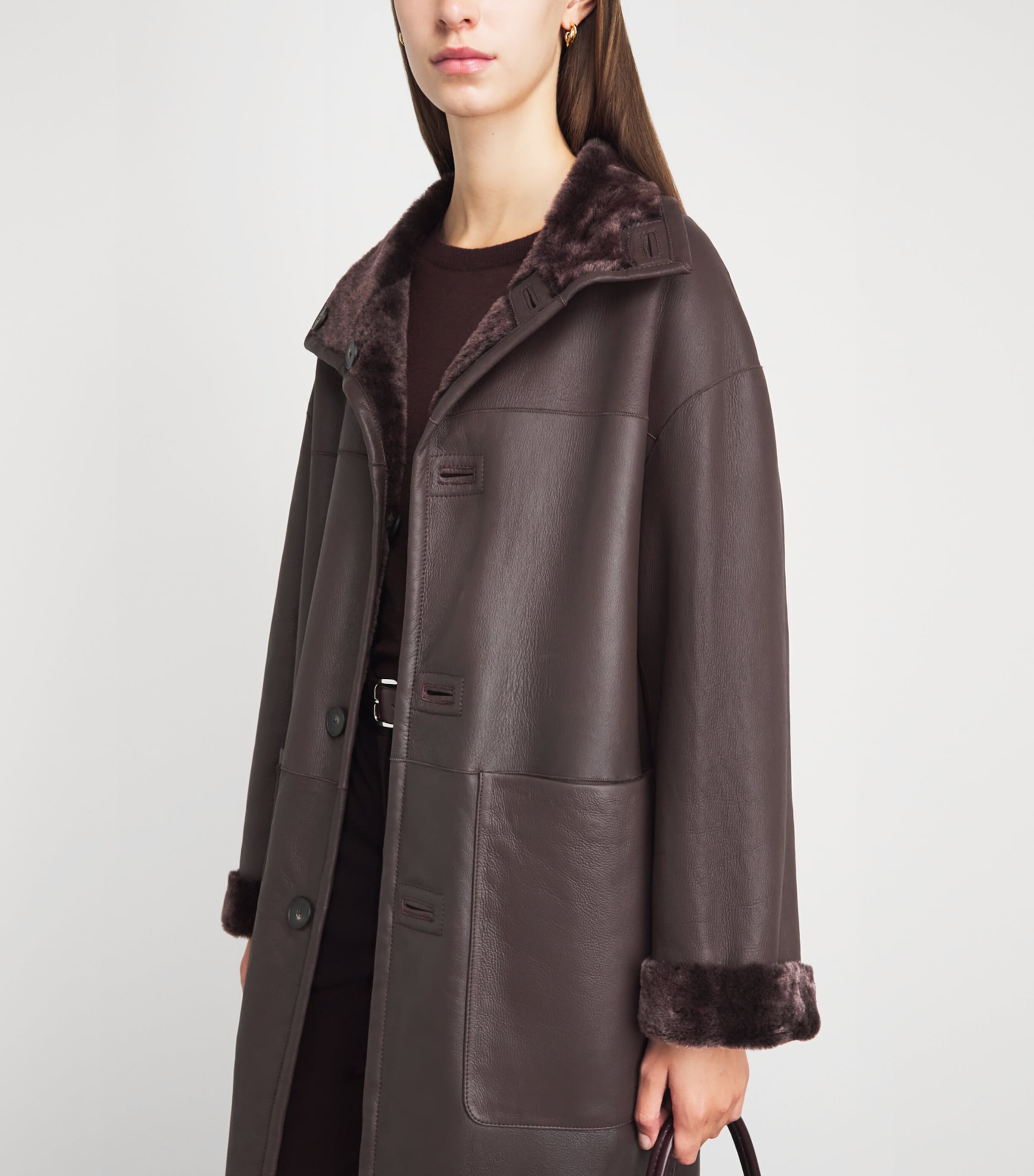 Joseph Womens Reversible Shearling Ari Coat Mahogany Image 3