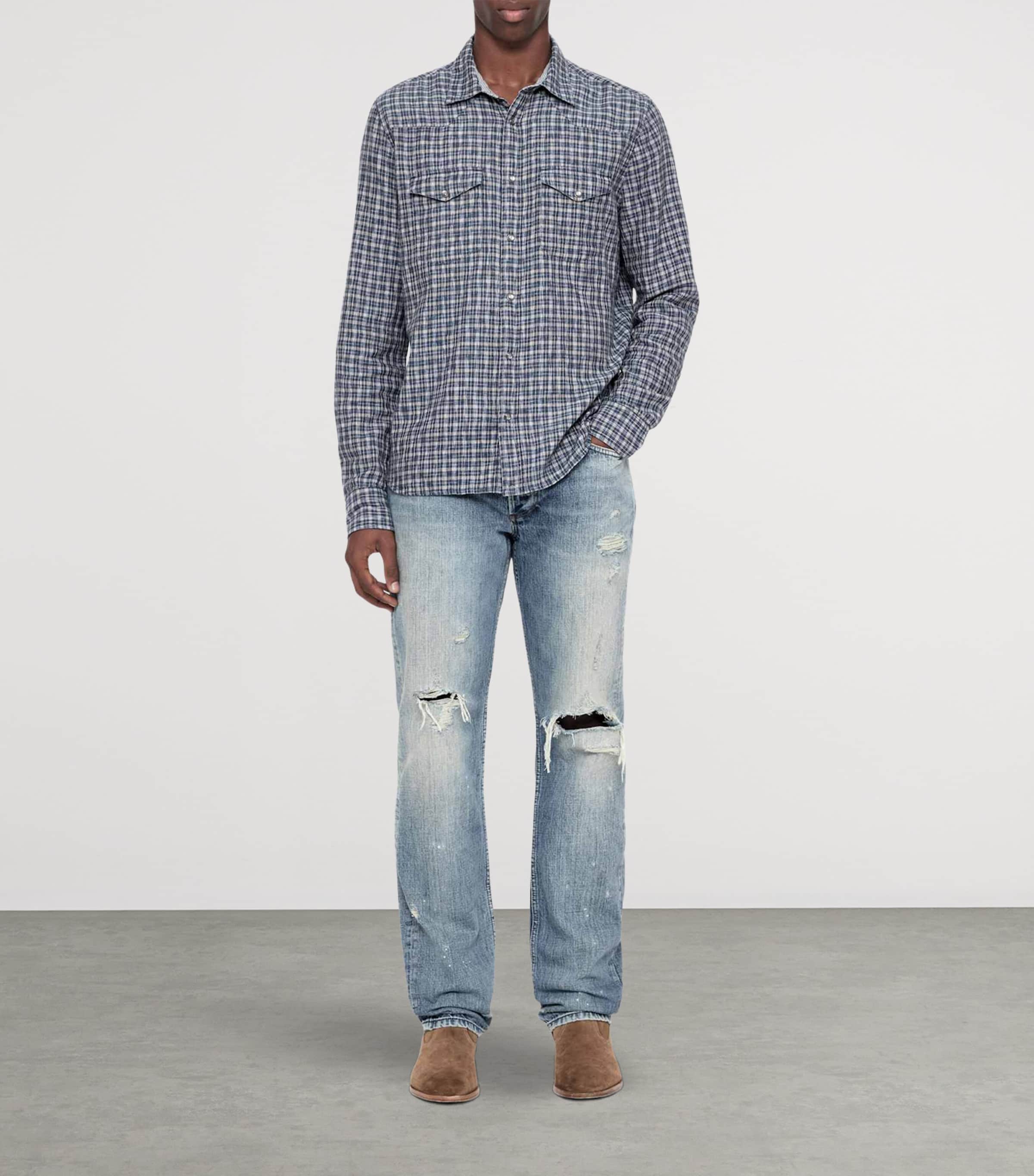 AllSaints Mens Organic Cotton Check Court Shirt Indigo Blue Image 2