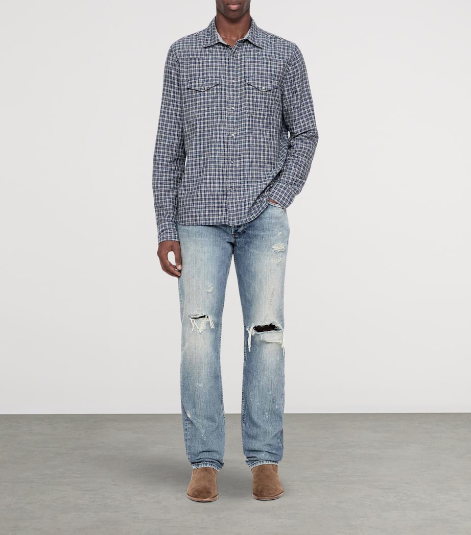 AllSaints Mens Organic Cotton Check Court Shirt Indigo Blue Image 2