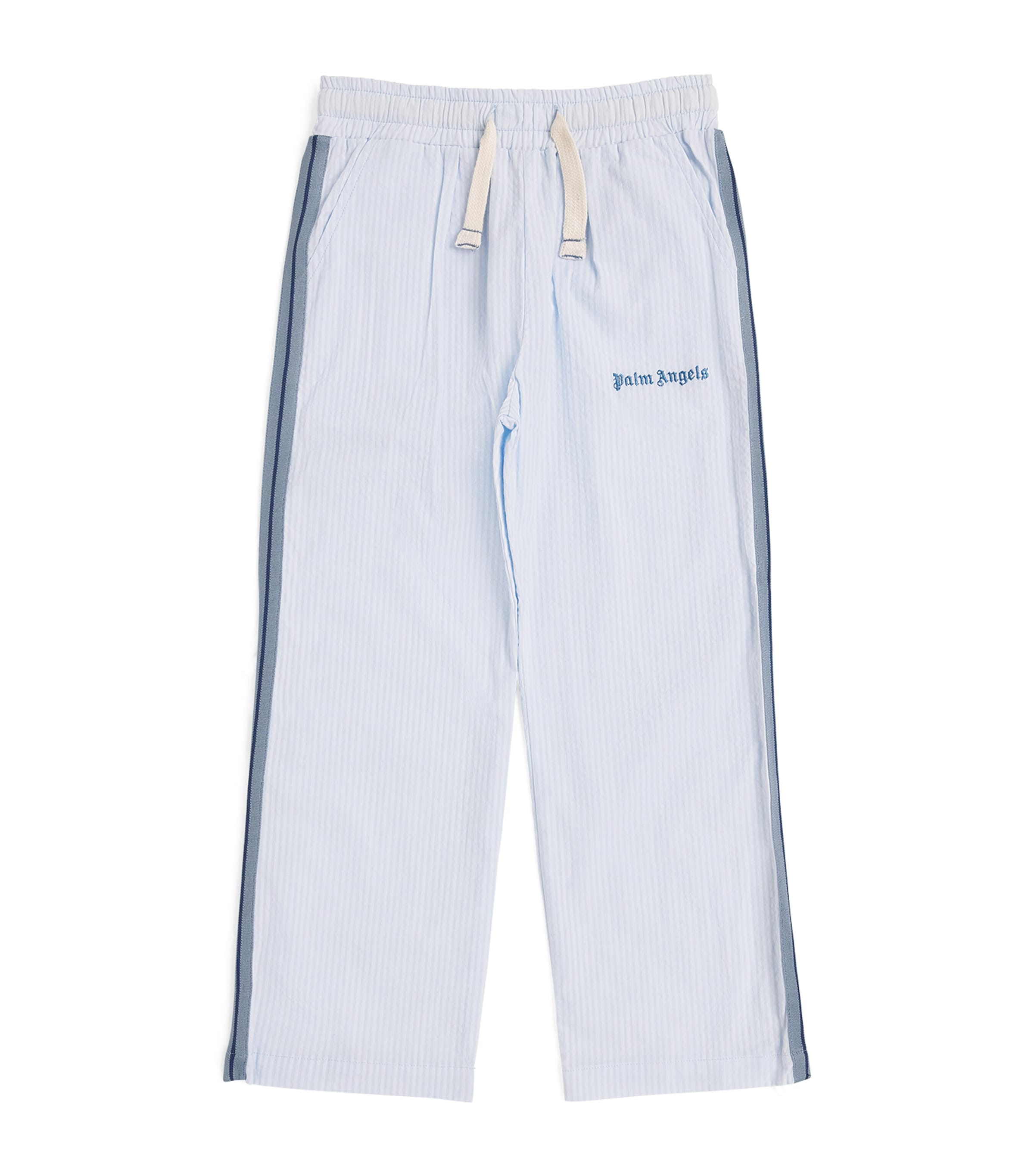 Palm Angels Kids Cotton Seersucker Drawstring Trousers (4-12+ Years) Bimbo/bby Blu Image 1