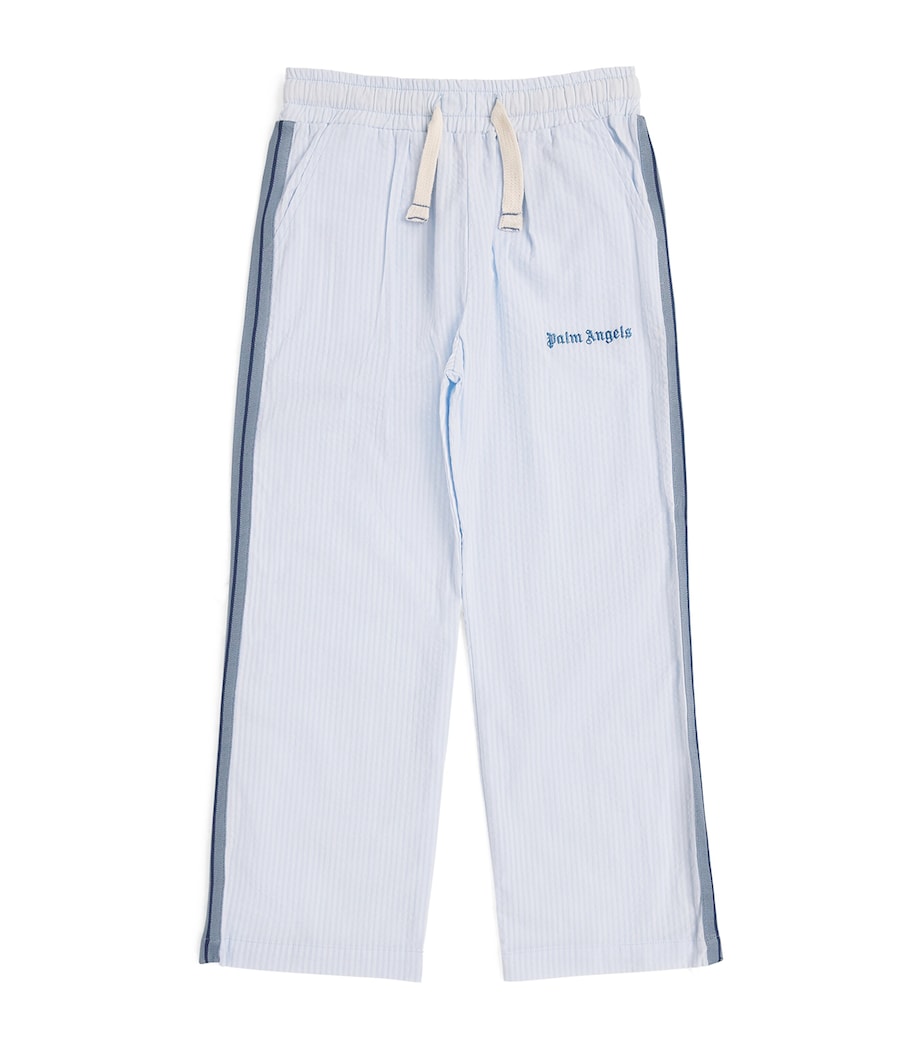 Palm Angels Kids Cotton Seersucker Drawstring Trousers (4-12+ Years) Bimbo/bby Blu Image 1