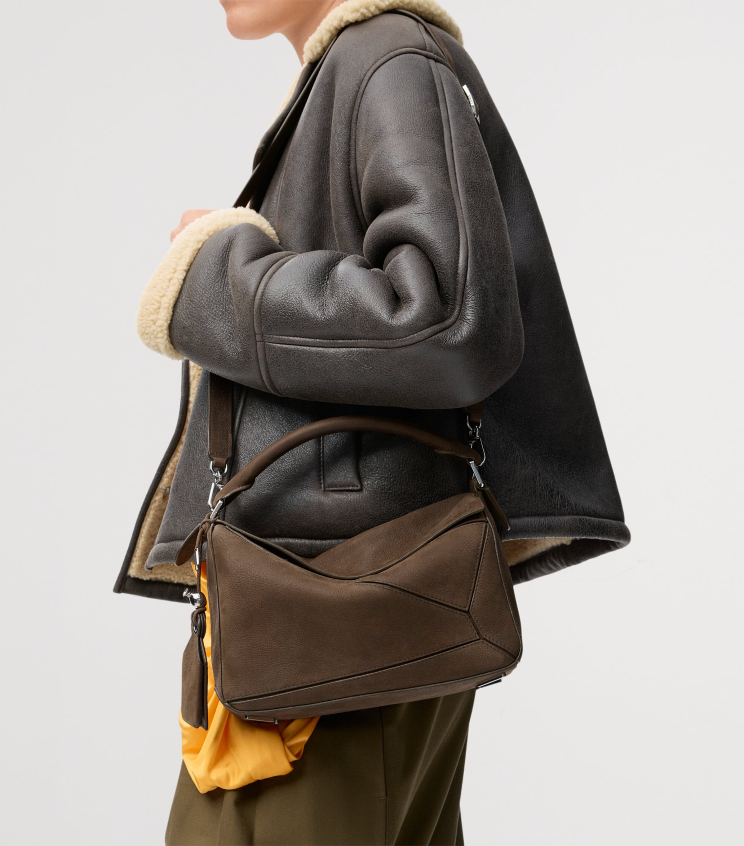 LOEWE Small Suede Featherlight Puzzle Top-Handle Bag Tundra Image 2