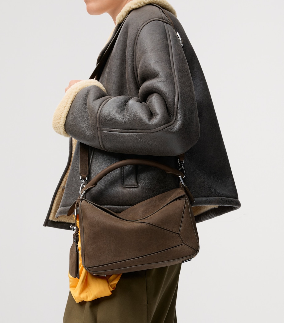 LOEWE Small Suede Featherlight Puzzle Top-Handle Bag Tundra Image 2