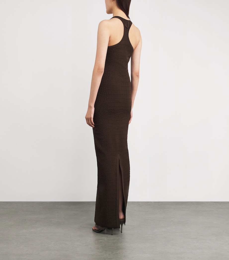 Croc-Effect Racerback Maxi Dress 880 DARK BROWN Image 3