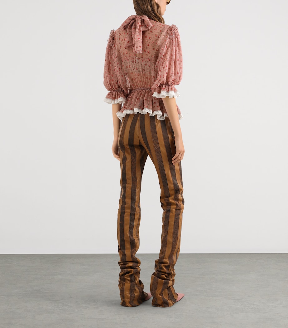 Dolce&Gabbana Womens Leather Striped Slim Trousers Comb Image 3