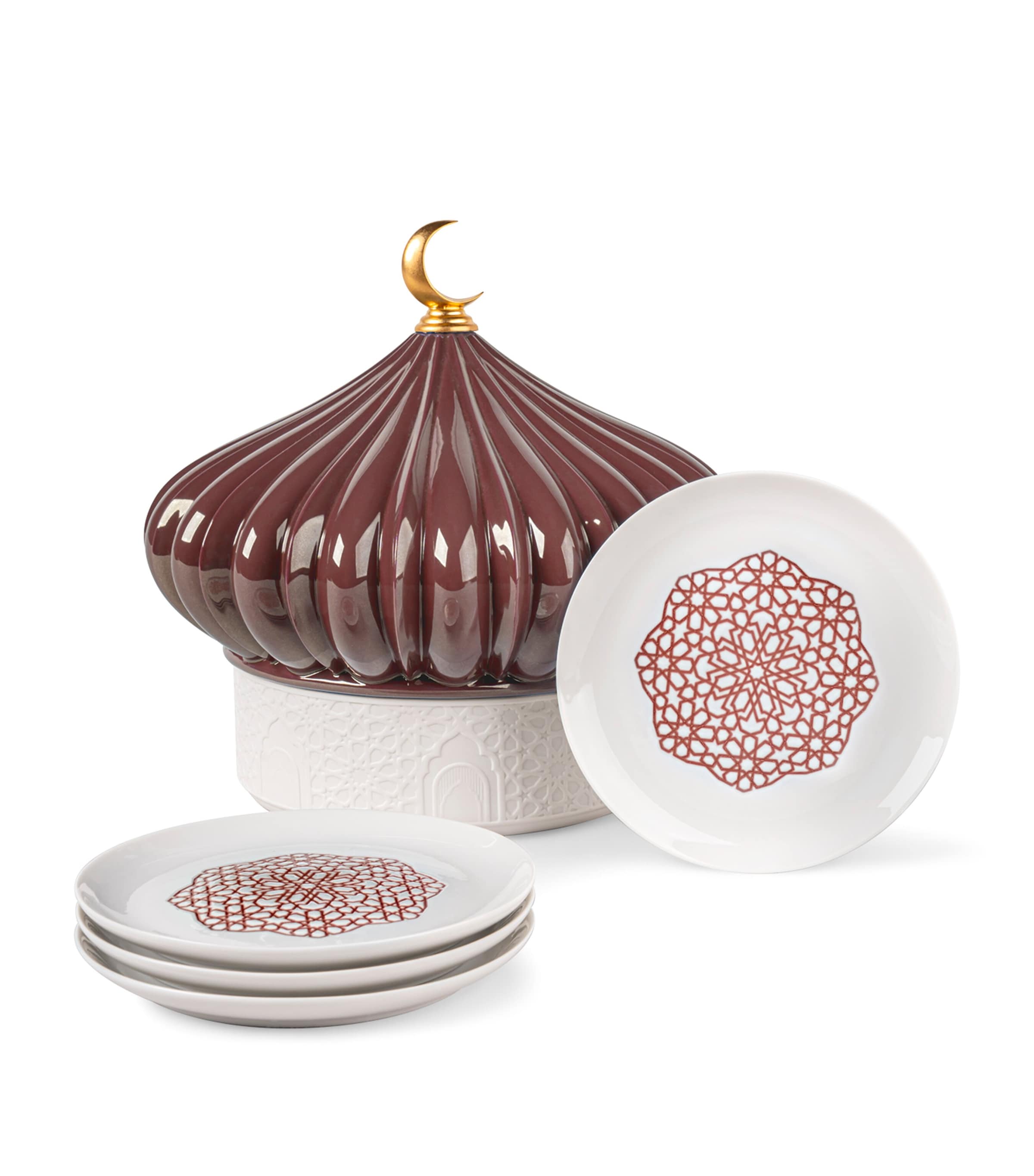 Lladró Porcelain Majestic Nights Box With Plates Maroon & Gold Image 1