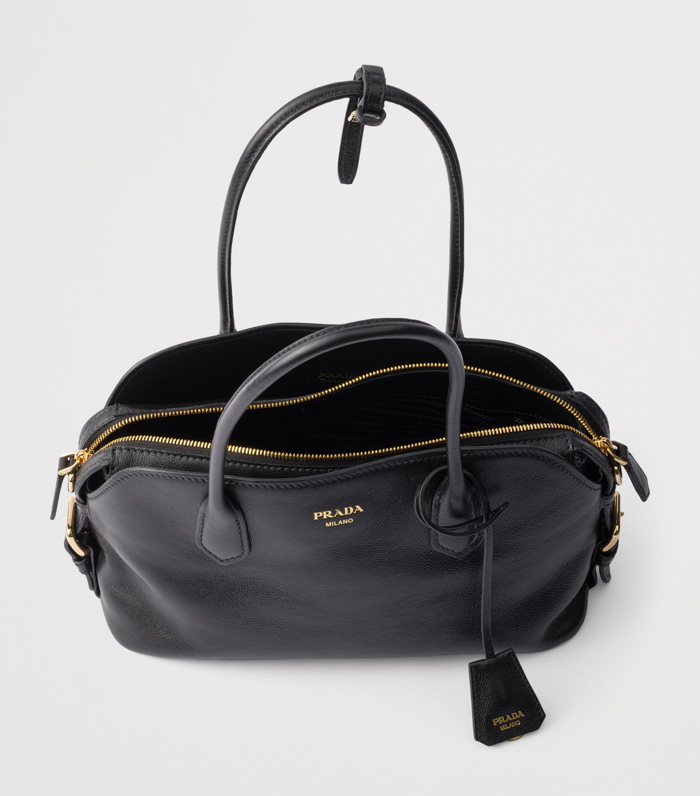 Prada Medium Leather Tote Bag Black Image 5