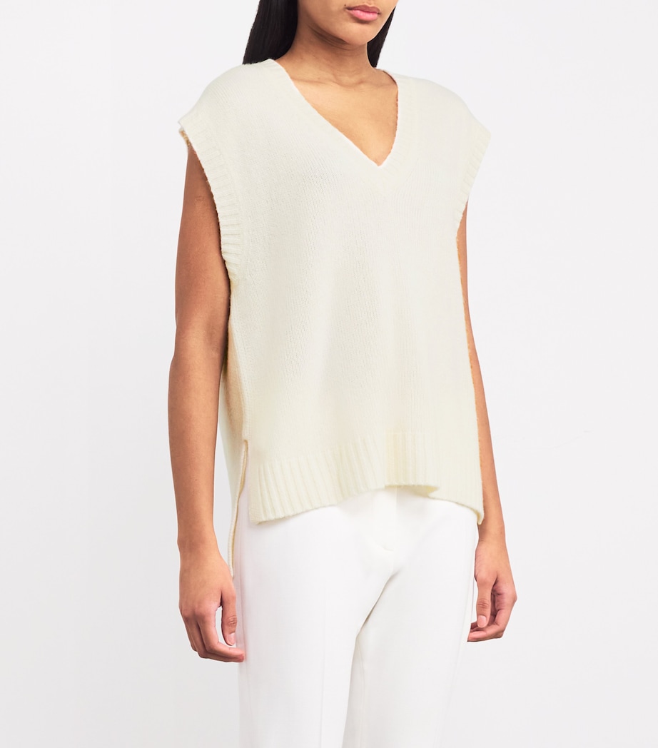 Open Cashmere V-Neck Sweater Vest IVORY Image 3