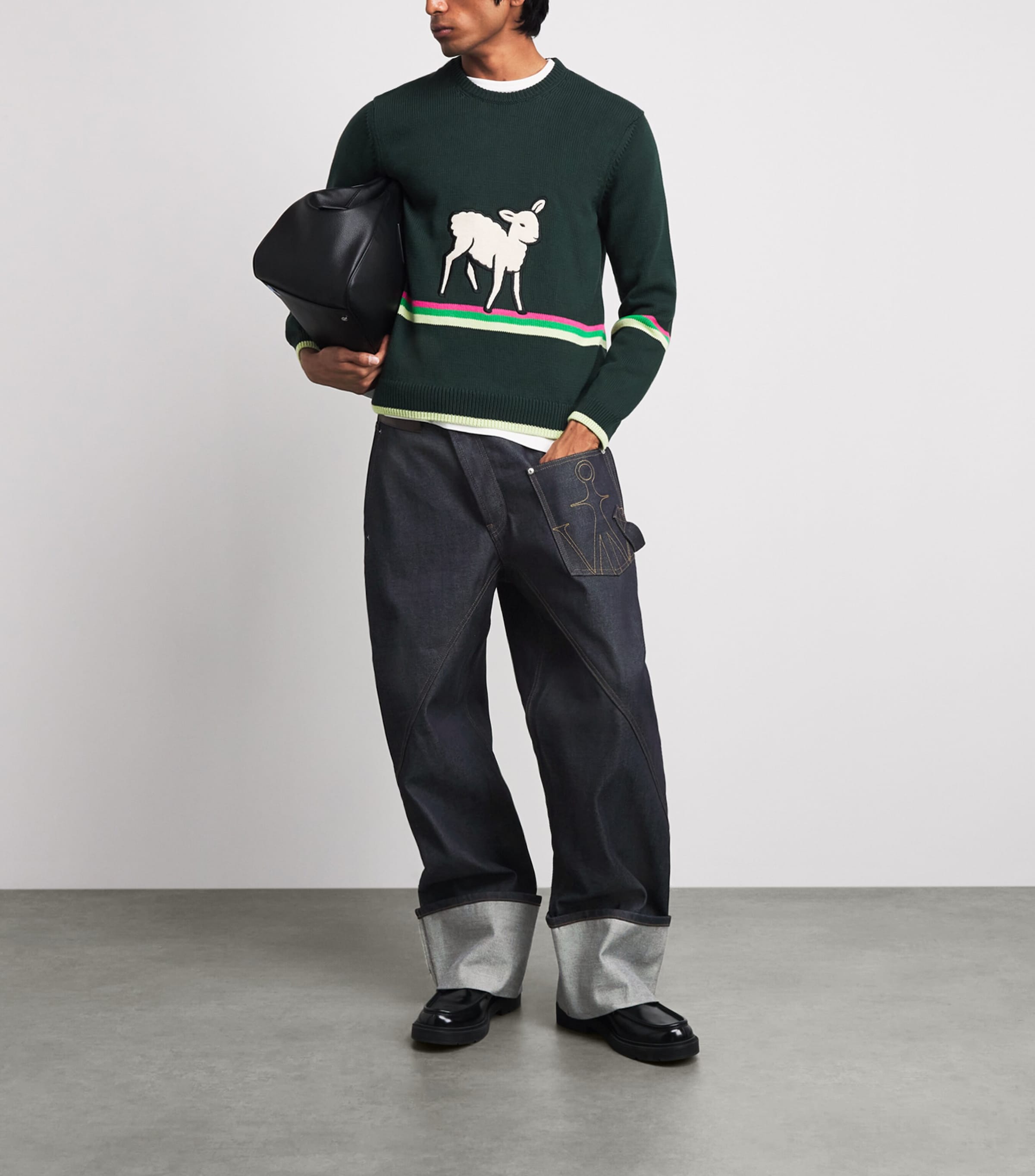 JW Anderson Mens Twisted Turn-Up Relaxed Jeans Indigo Image 2
