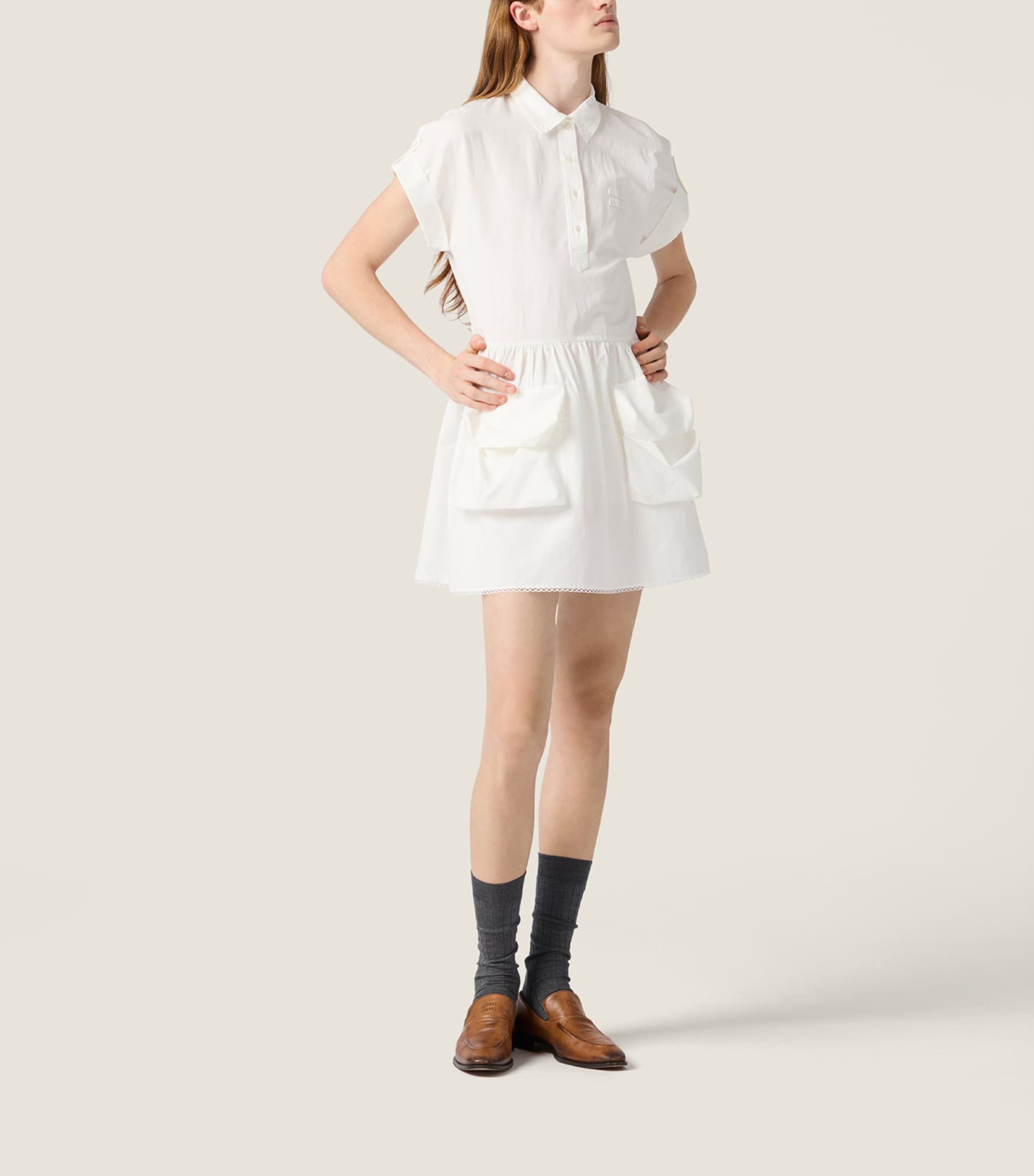 Miu Miu Womens Cotton-Linen Mini Dress White Image 2