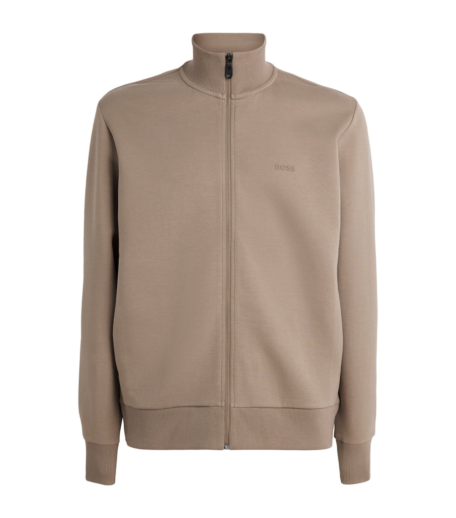 BOSS Mens Stretch-Cotton Zip-Up Sweatshirt Pastel Green Image 1