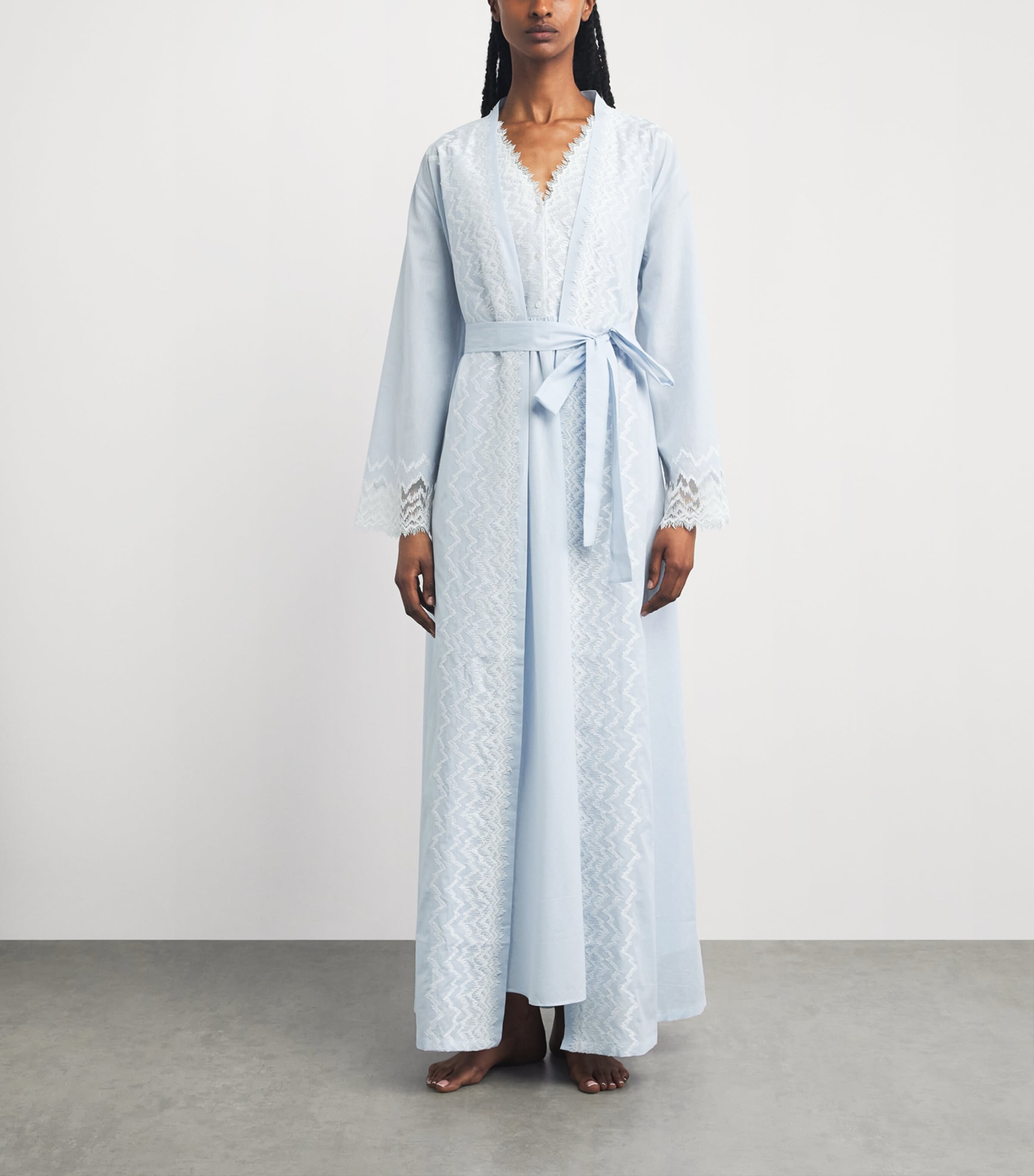 Bocan Womens Cotton Lace-Trim Yasmine Robe Baby Blue Image 2