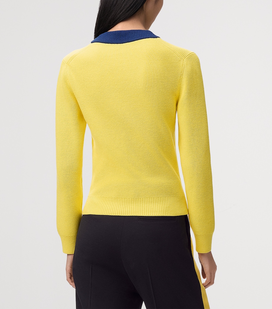LOEWE Womens Cotton-Wool V-Neck Sweater Yellow/blue Image 4