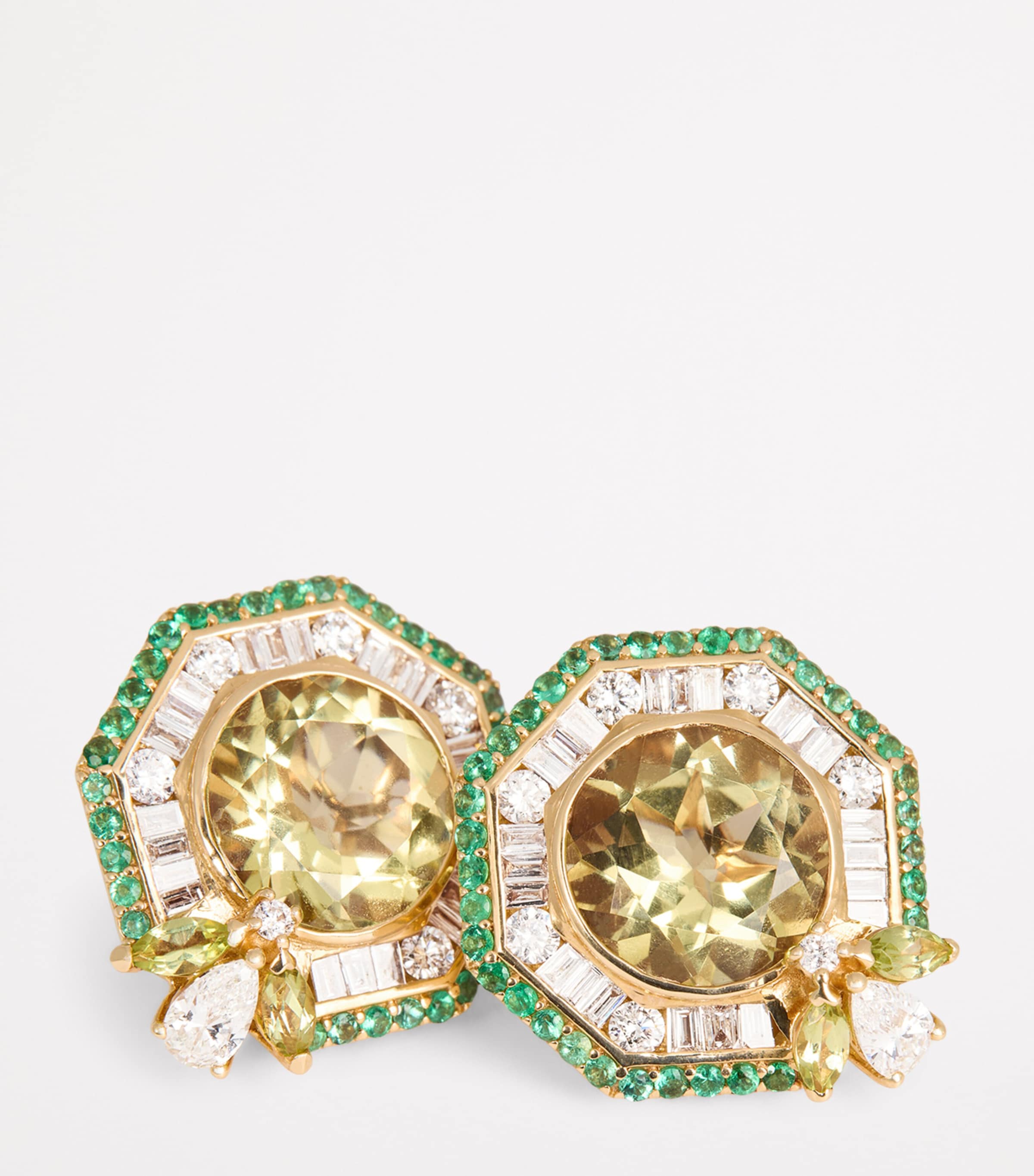 Yellow Gold, Diamond, Emerald and Peridot Honeycomb Bee Earrings ROSE GOLD Image 5