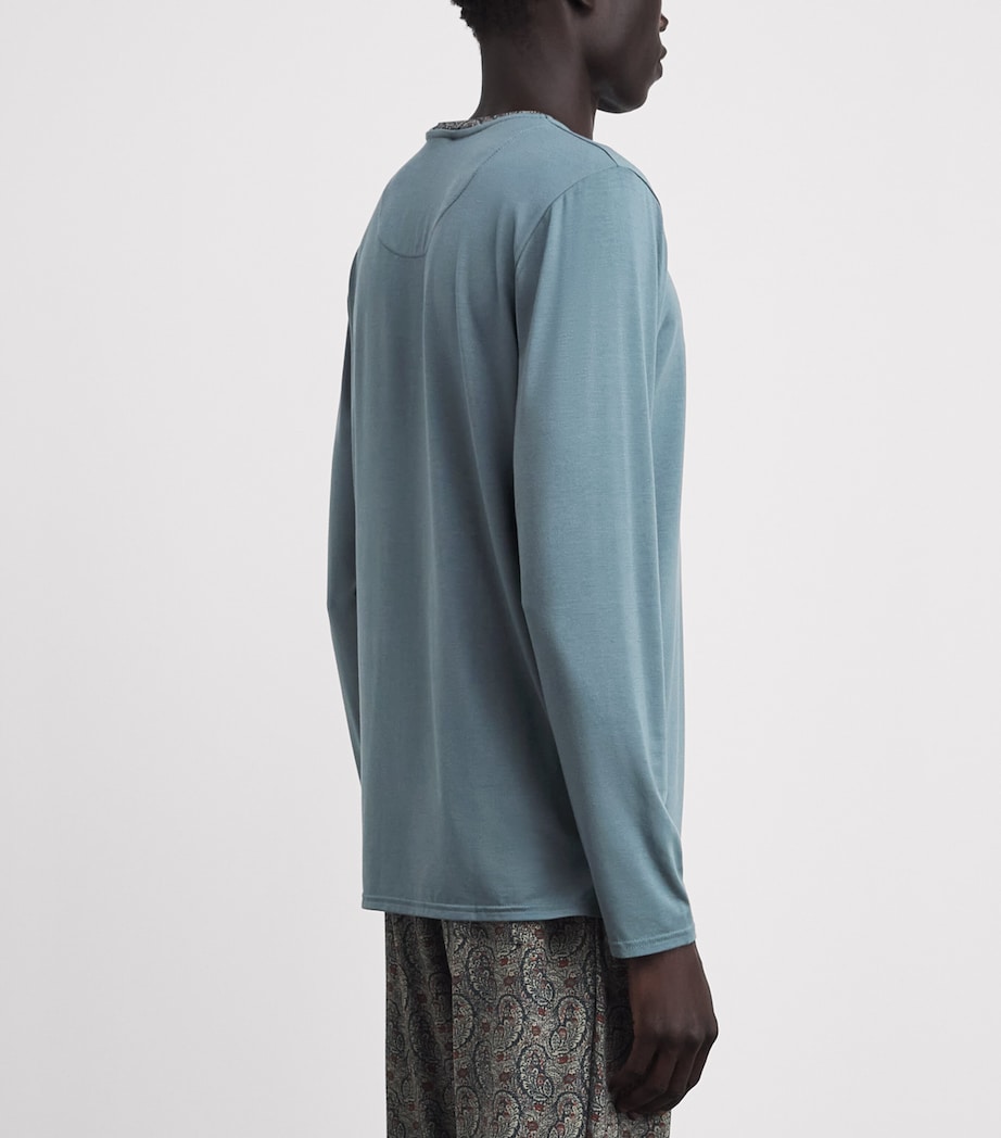 Homebody Mens Liberty-Collar Long-Sleeve T-Shirt Teal Mist/neem Image 5